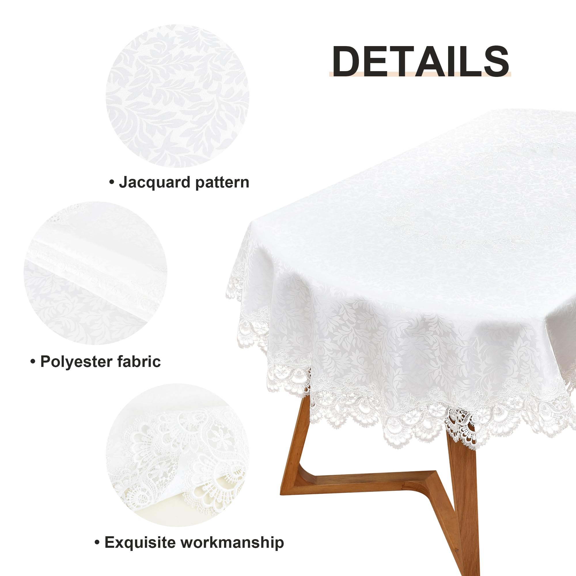 Elegant White Lace Jacquard Oval Tablecloth Tabletop Decoration Cover For Oval Tables Home Decoration 60 X 84 Inch