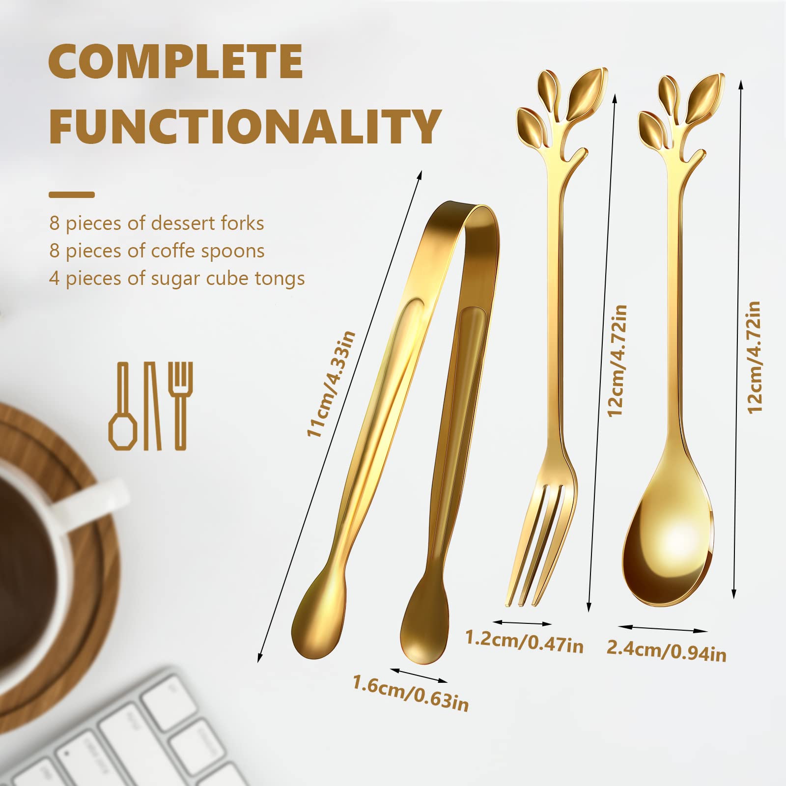 Leaf Coffee Spoons, Mini Serving Tongs And Appetizer Forks Stainless Steel Sugar Cube Tongs Dessert Spoons Metal Dinner Forks Fo