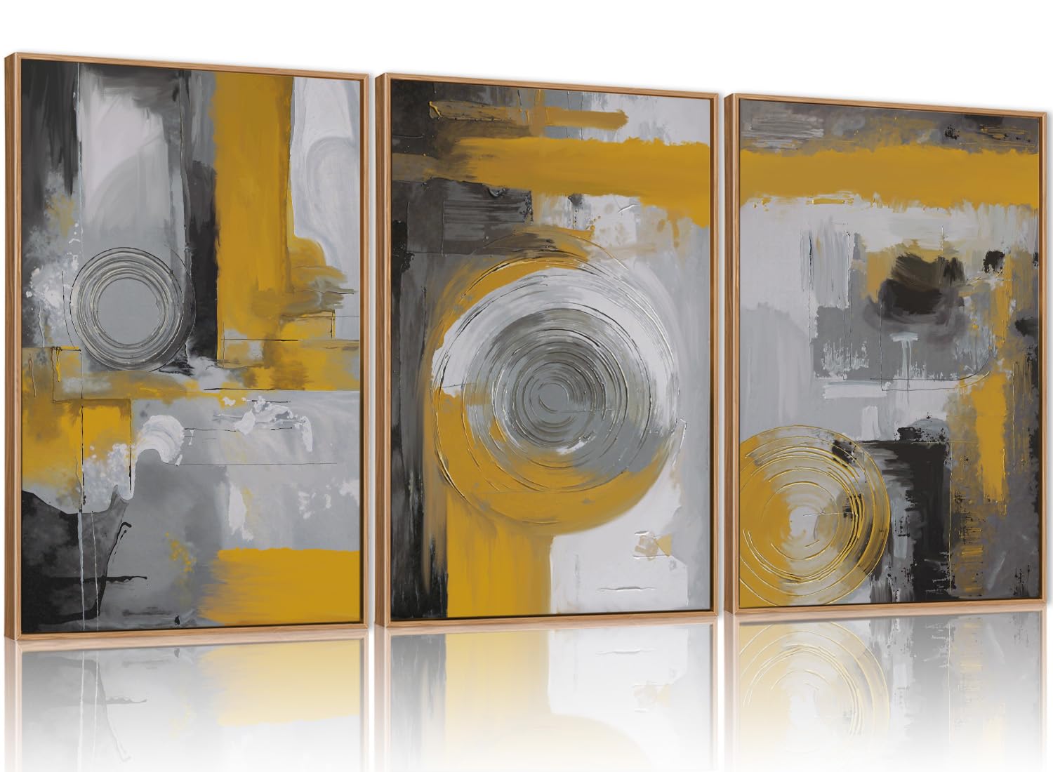 Fwiexa Black Grey Abstract Canvas Wall Art Set Of 3, Framed Orange Modern Wall Paintings, Minimalist Graffiti Textured Artwork, 