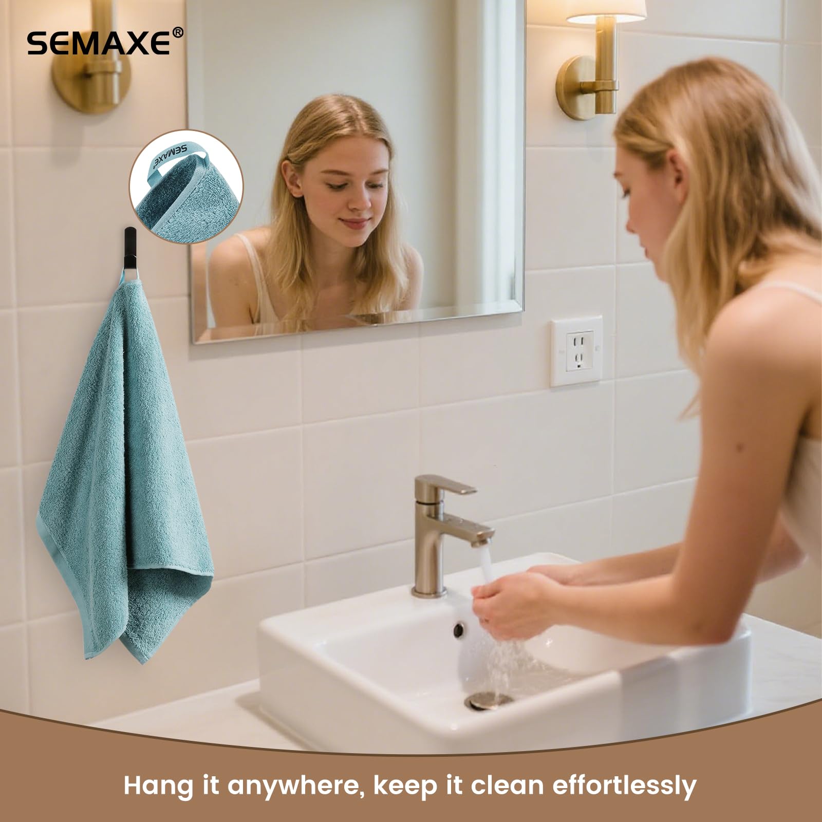 SEMAXE Hand Towel  100% Cotton Towel Set for Bathroom  Soft and Highly Absorbent Towel  Hotel & Spa Quality  16?x 27?(Ice Lake Blue)