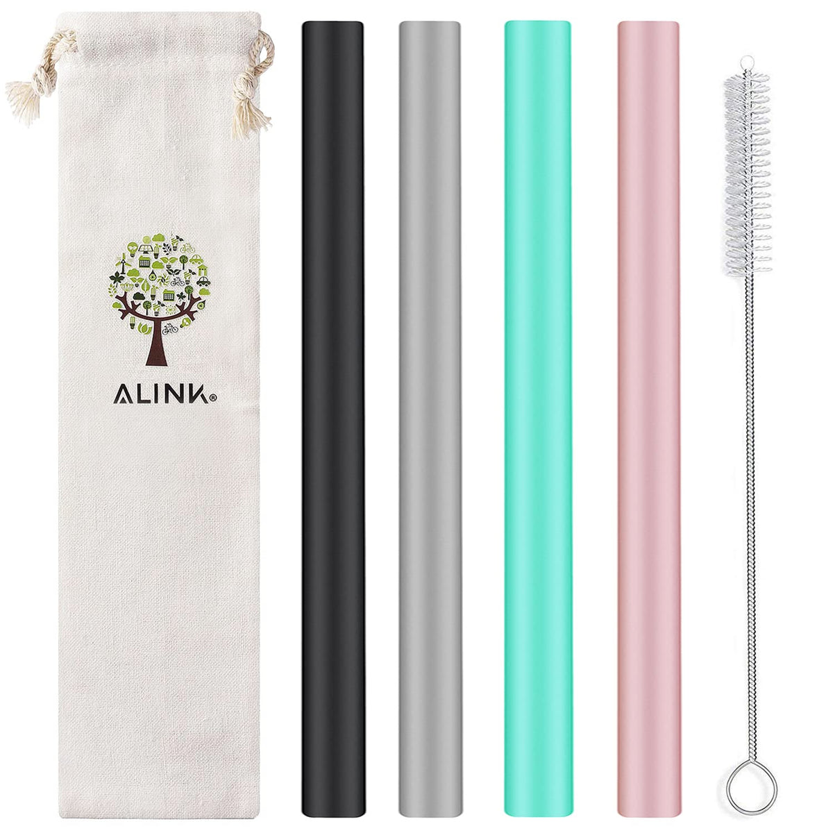 Alink Reusable Silicone Boba Straws, Extra Large Bubble Tea Smoothie Straws For Popping Tapioca Pearl, Pack Of 4 With Cleaning B