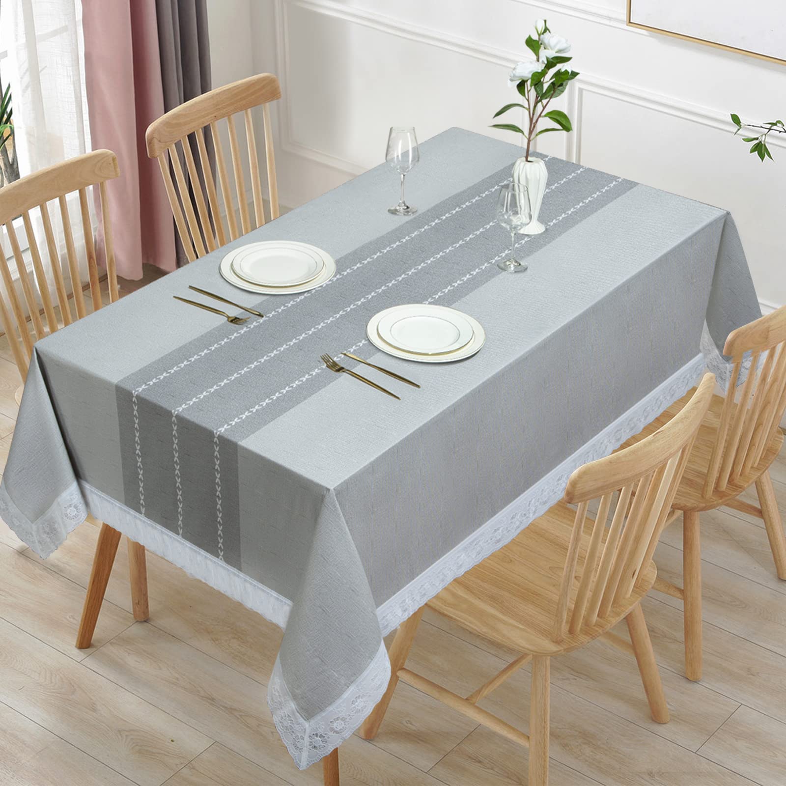 Jucfhy Vinyl Tablecloth With Flannel Backing,Plastic Waterproof Rectangle Tablecloths,Flannel Backed Table Cloth For Camping Din
