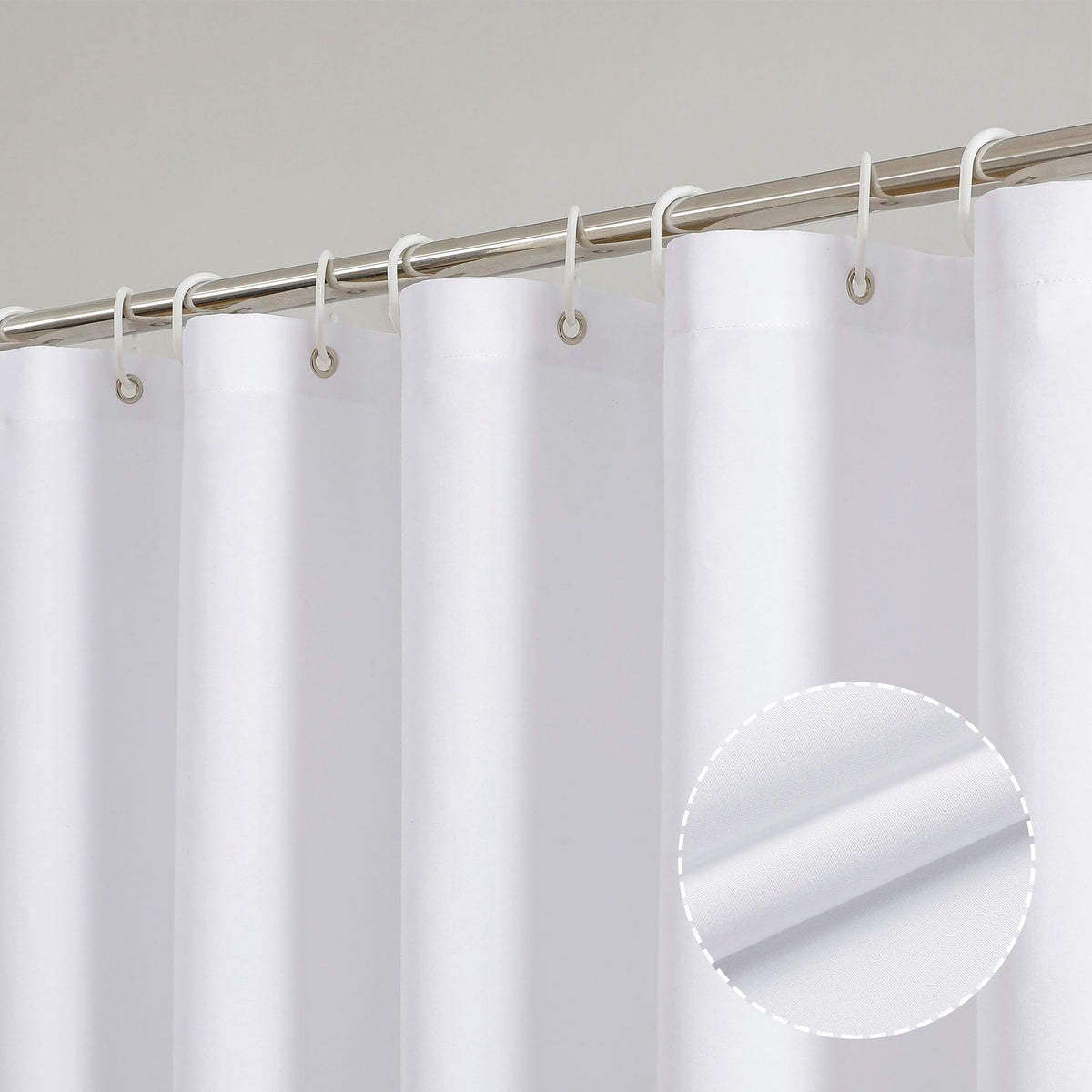 Ovzme Zora White Shower Curtain, Fabric Shower Curtain For Bathroom - Soft Cloth & Hotel Spa Quality, Water Repellent Bath Curta