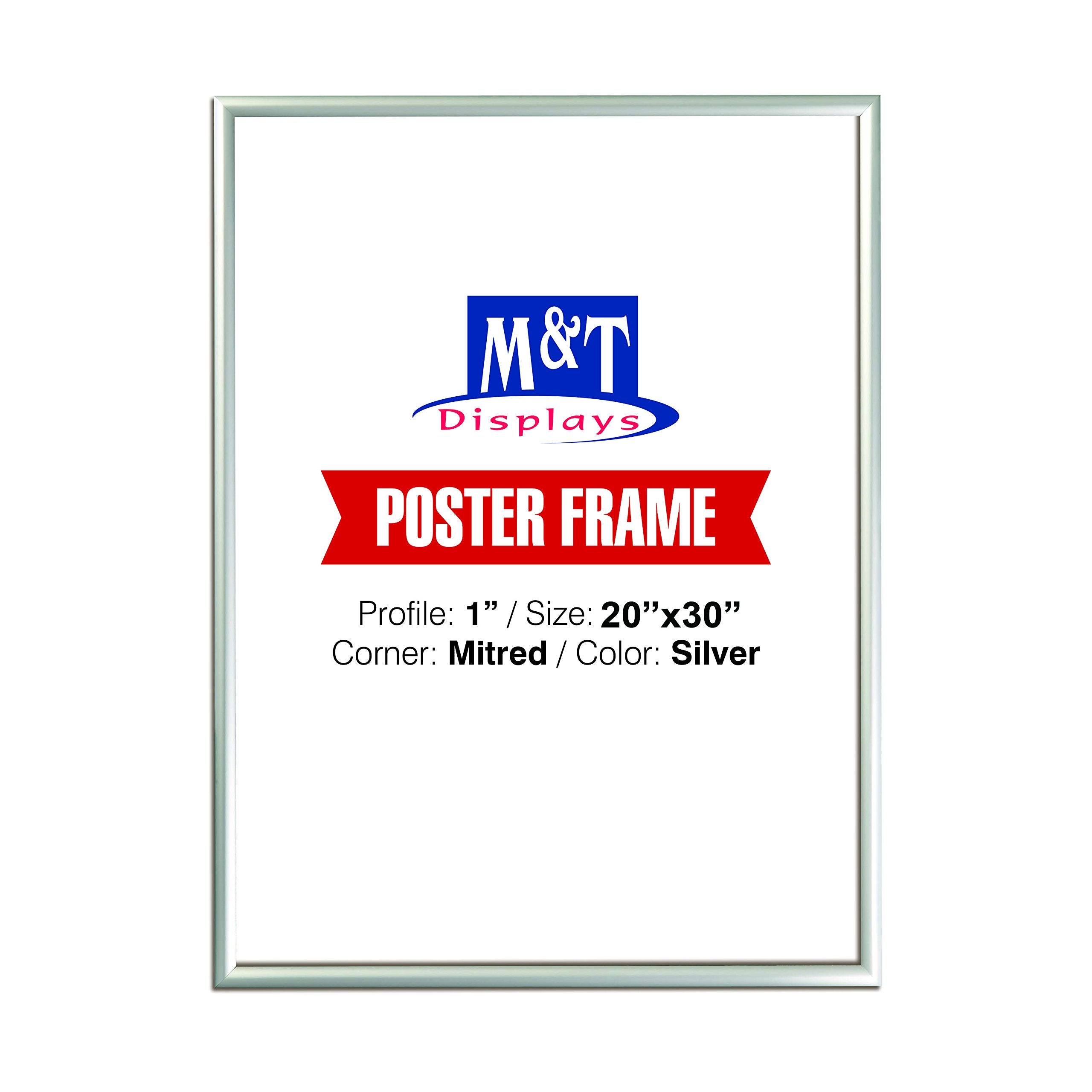 M&T Displays Silver 20x30 Poster Frame 1 inch Aluminum Profile Front Loading Wall Mounting Snap Frame Display for Picture, Docum