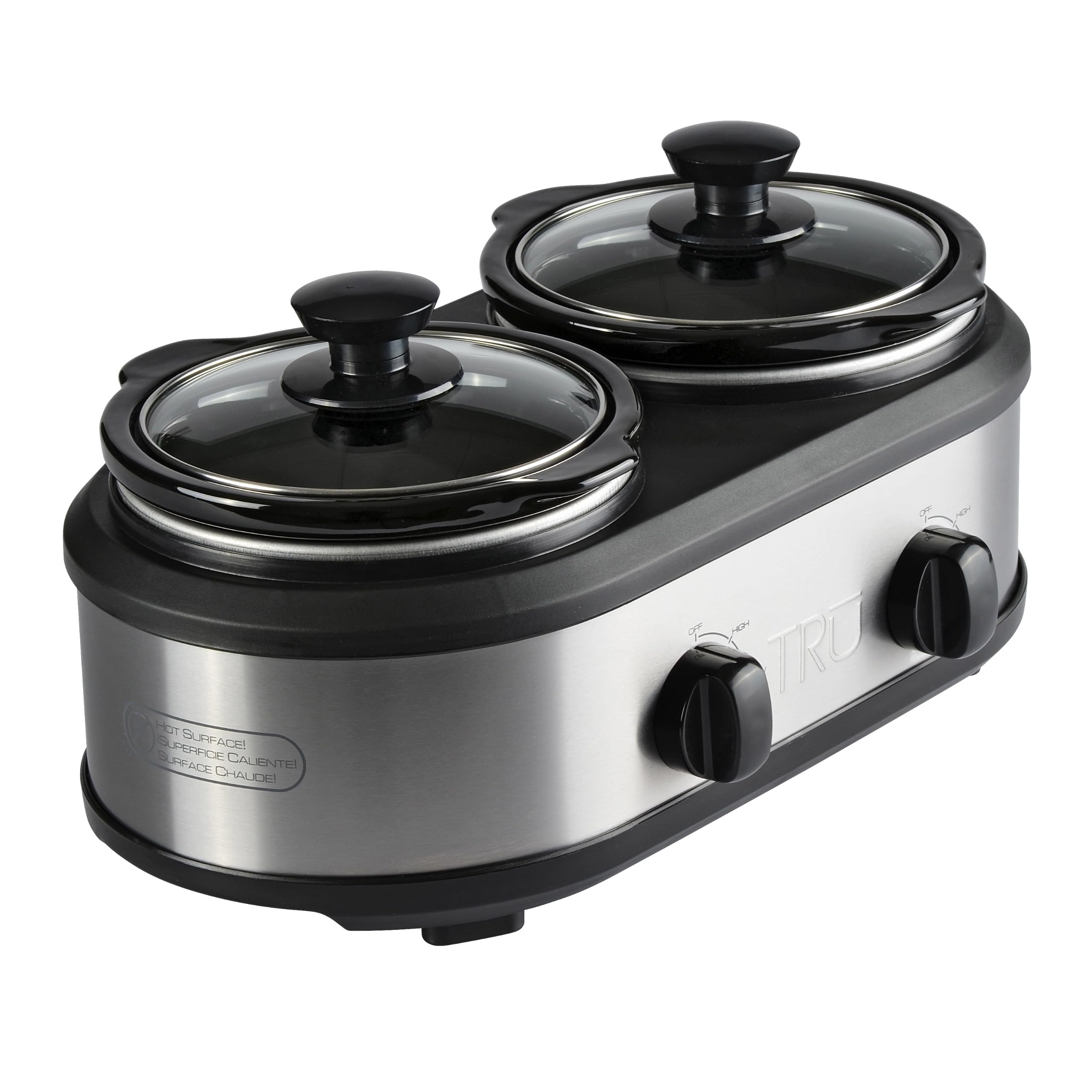 TRU Dual Crock Buffet Slow Cooker - Food & Dip Warmers for Parties - Stainless Steel Kitchen Appliance - Slow Cooker with Indivi