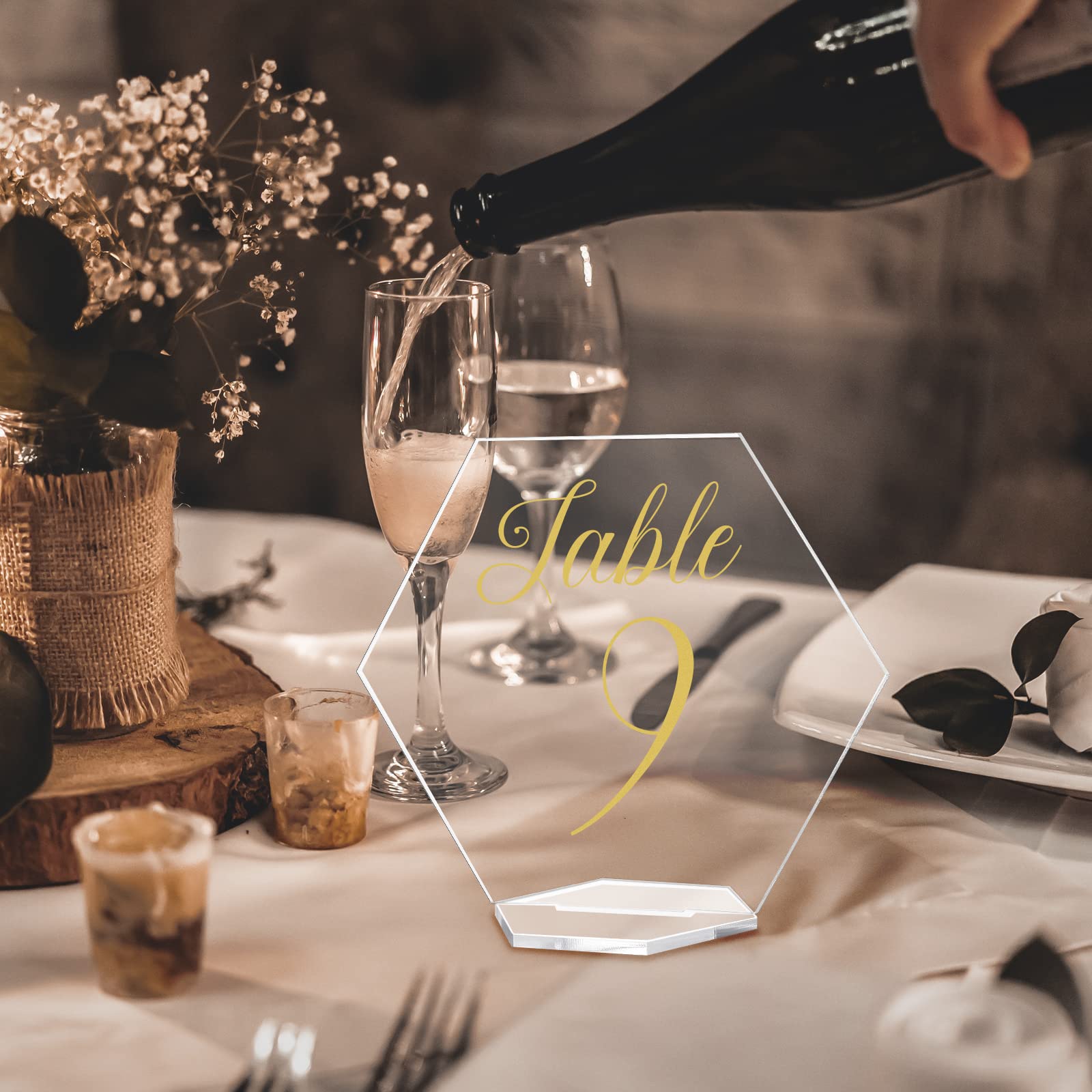 20Pcs Acrylic Wedding Table Numbers Hexagon Printed Clear Acrylic Table Numbers With Stands For Wedding Party Event Catering