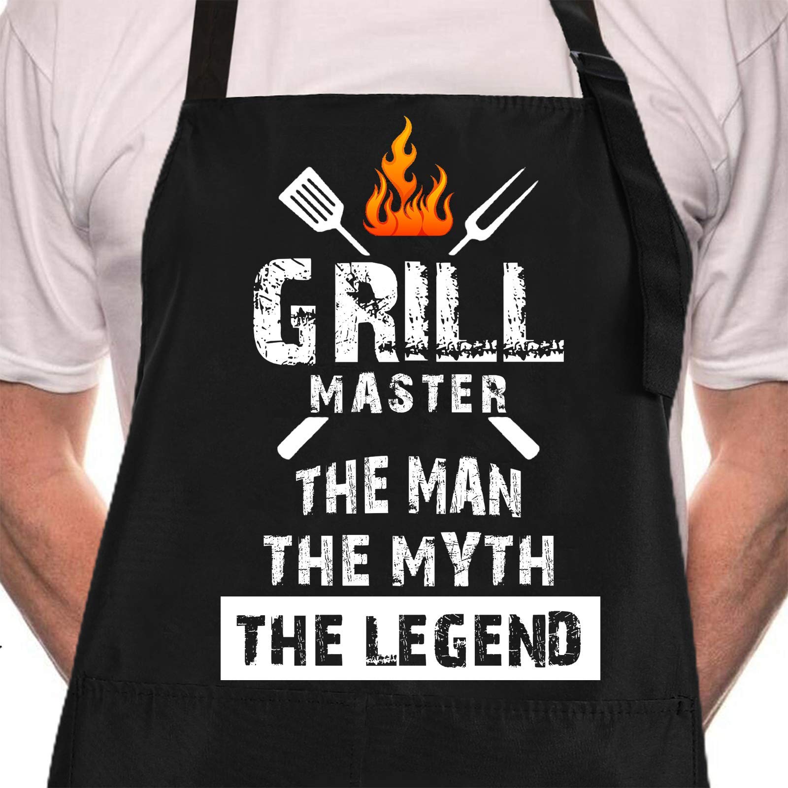 Rosoz Funny Bbq Black Chef Aprons For Men, Grill Master, Adjustable Kitchen Cooking Aprons With Pocket Waterproof Oil Proof Fath