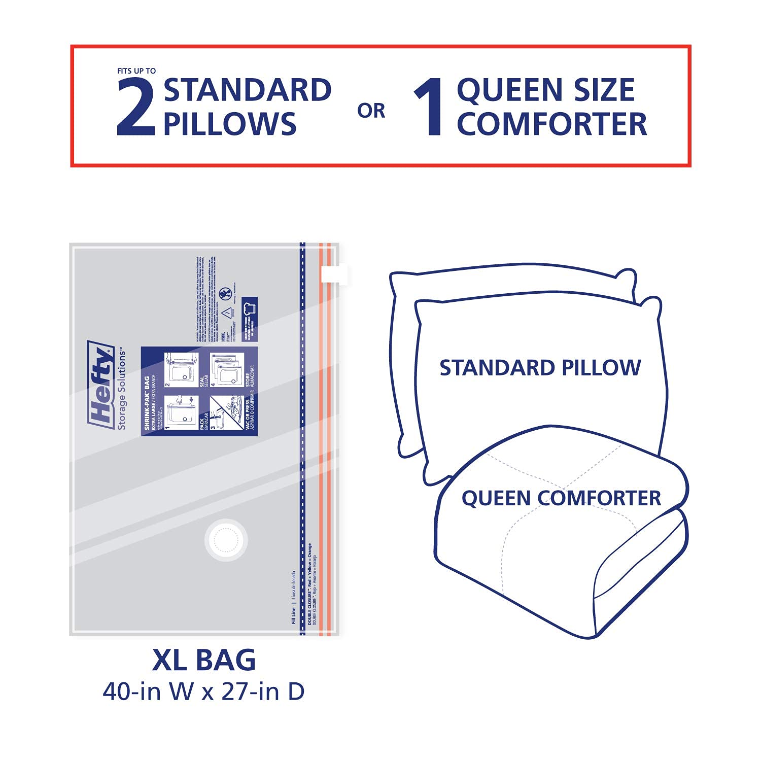 Hefty Shrink-Pak - 3 Extra Large Vacuum Storage Bags For Storage For Clothes, Pillows, Towels, Or Blankets - Space Saver Vacuum