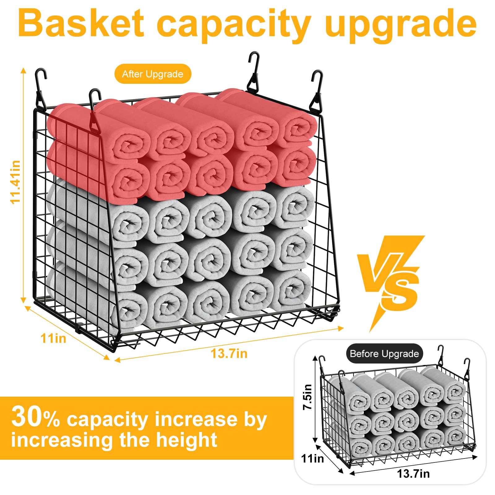 4-Tier Hanging Laundry Room Organizer:Foldable Laundry Room Organizaton Wire Shelf Basket With 360Rotating Hooks Space Saving Ov