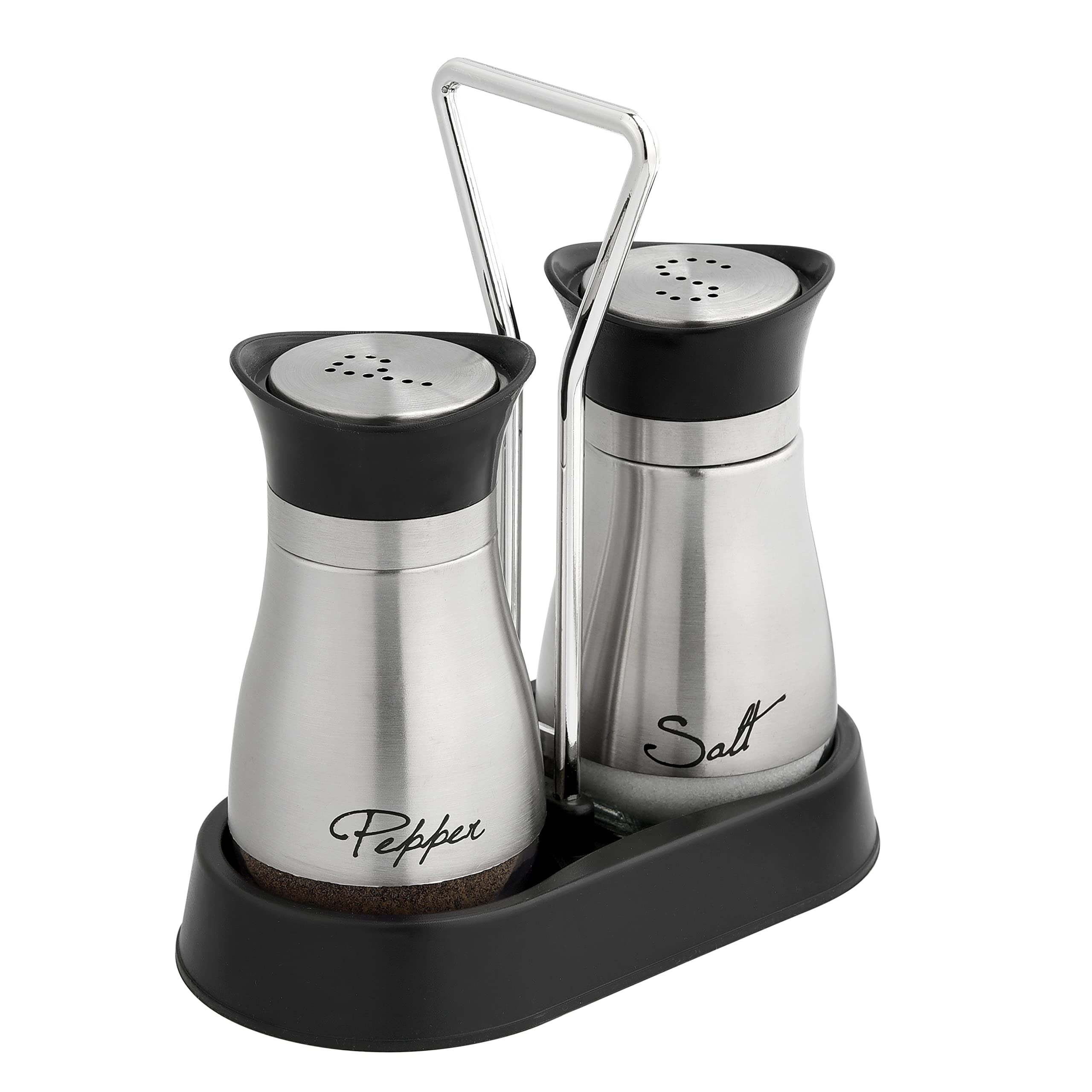 Wartter Stainless Steel And Glass Salt And Pepper Shaker Sets With Holder (Sliver)
