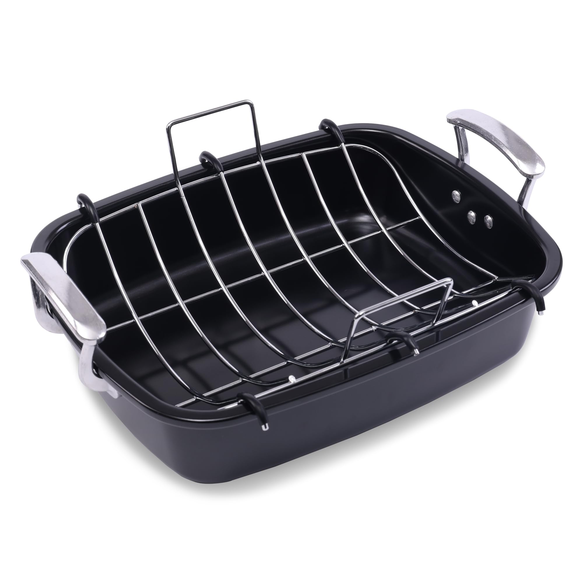 Nonstick Turkey Roasting Pan With Rack - Large 18.5 X 14.7 Inch Heavy Duty Roaster For 25 Lb Turkey Or Chicken, Deep Oven Tray W