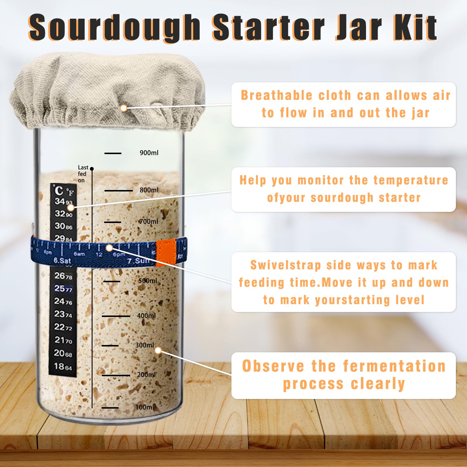Amgkonp 22Pack 35Oz Sourdough Starter Jar Kit With 9 Inch Round & 10 Inch Oval Banneton Bread Proofing Basket Set,Scraper,Sourdo