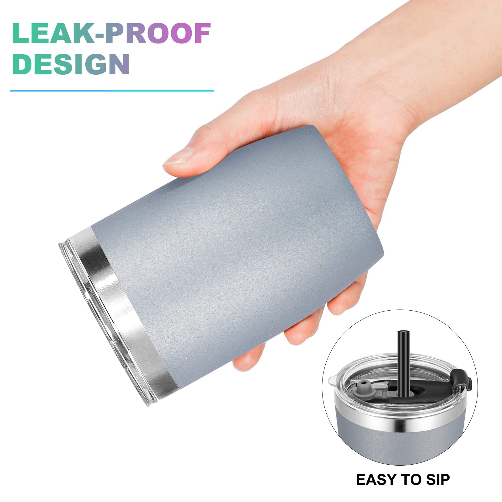 Vegond Stainless Steel 12 Oz Tumblers Bulk Vacuum Insulated Double Wall Travel Tumbler With Lid And Straw Reusable Tumbler, Grey