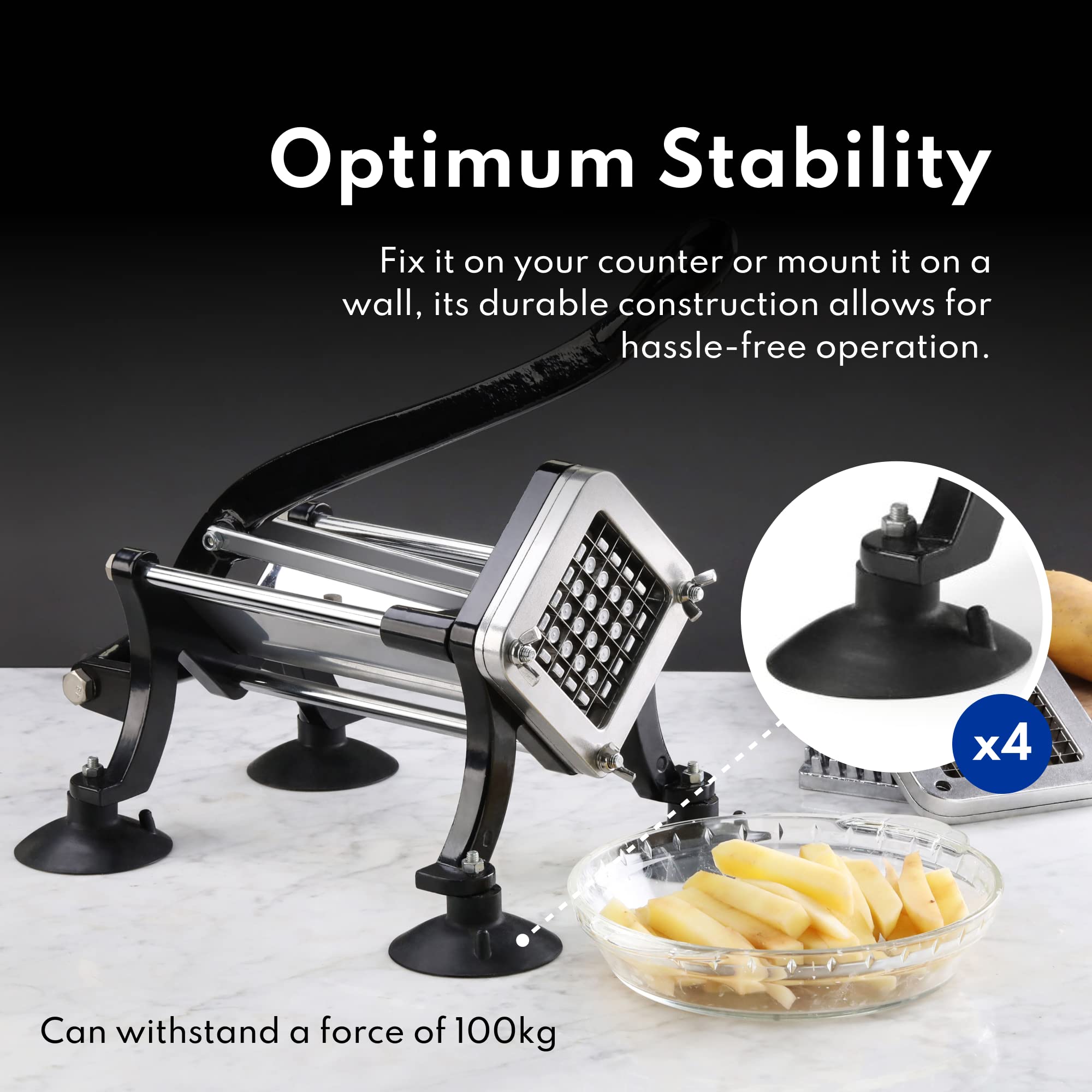 New Star Foodservice 43204 Commercial Grade French Fry Cutter With Suction Feet, 1/2 Inch And 3/8 Inch Blades, Limited Edition B