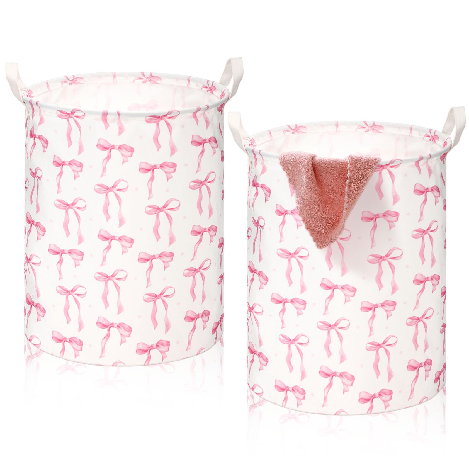 Croblissful 2 Pcs Coquette Bow Laundry Basket Coquette Storage Basket For Girls Nursery Hamper With Handles Foldable Waterproof