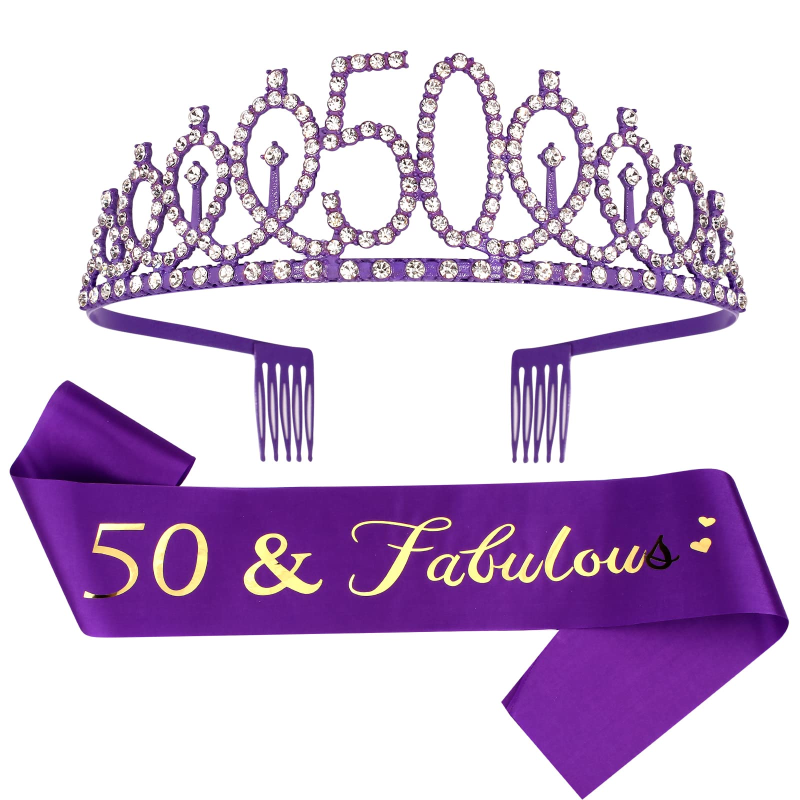 Purple 50Th Birthday Gifts For Women, 50Th Purple Birthday Decorations Women, 50Th Birthday Sash, 50Th Birthday Tiara, 50Th Birt