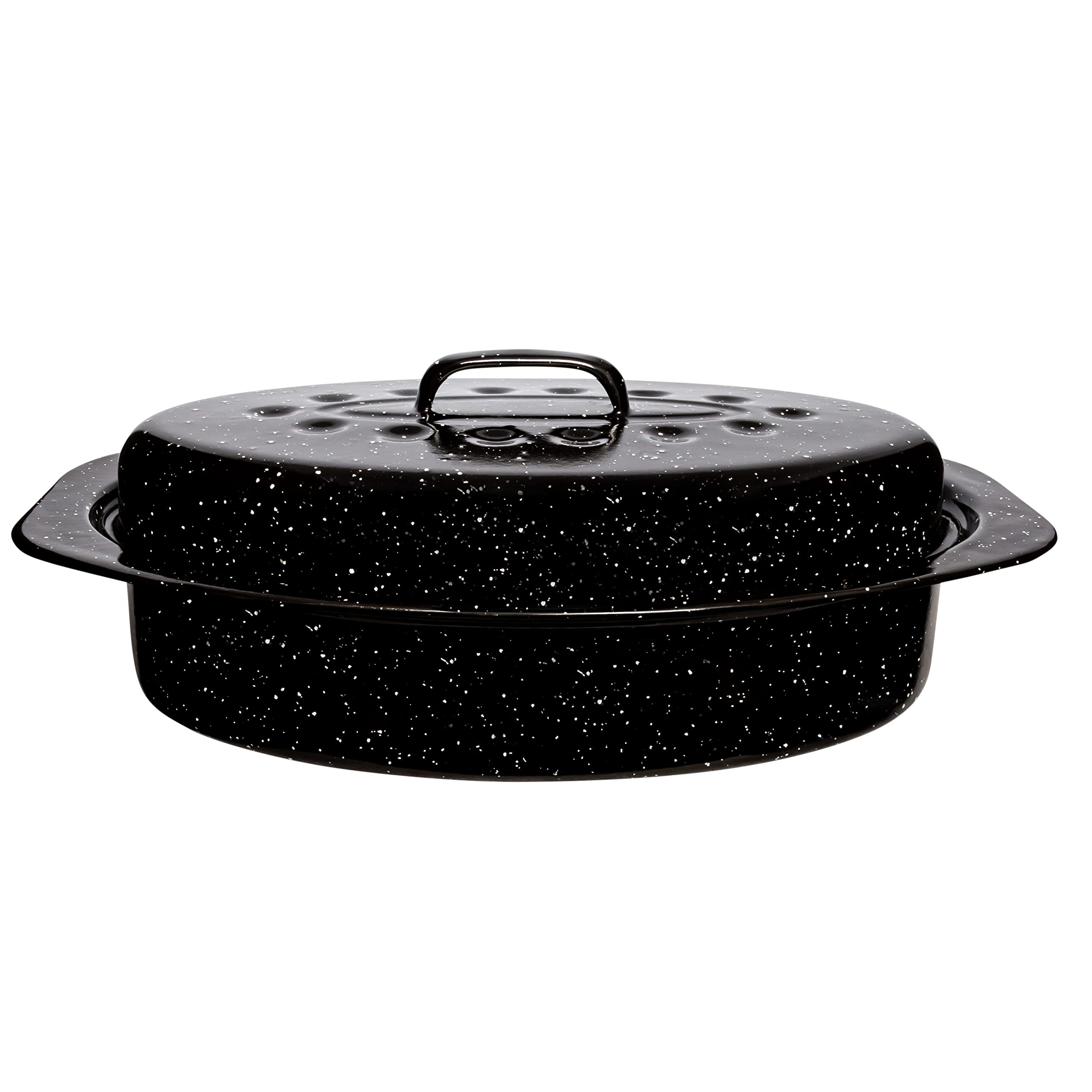 Millvado Roasting Pan With Lid, Turkey Roaster Pan, 13inch Granite Oven Roaster Oval Shaped Speckled Enamel On Steel Cookware