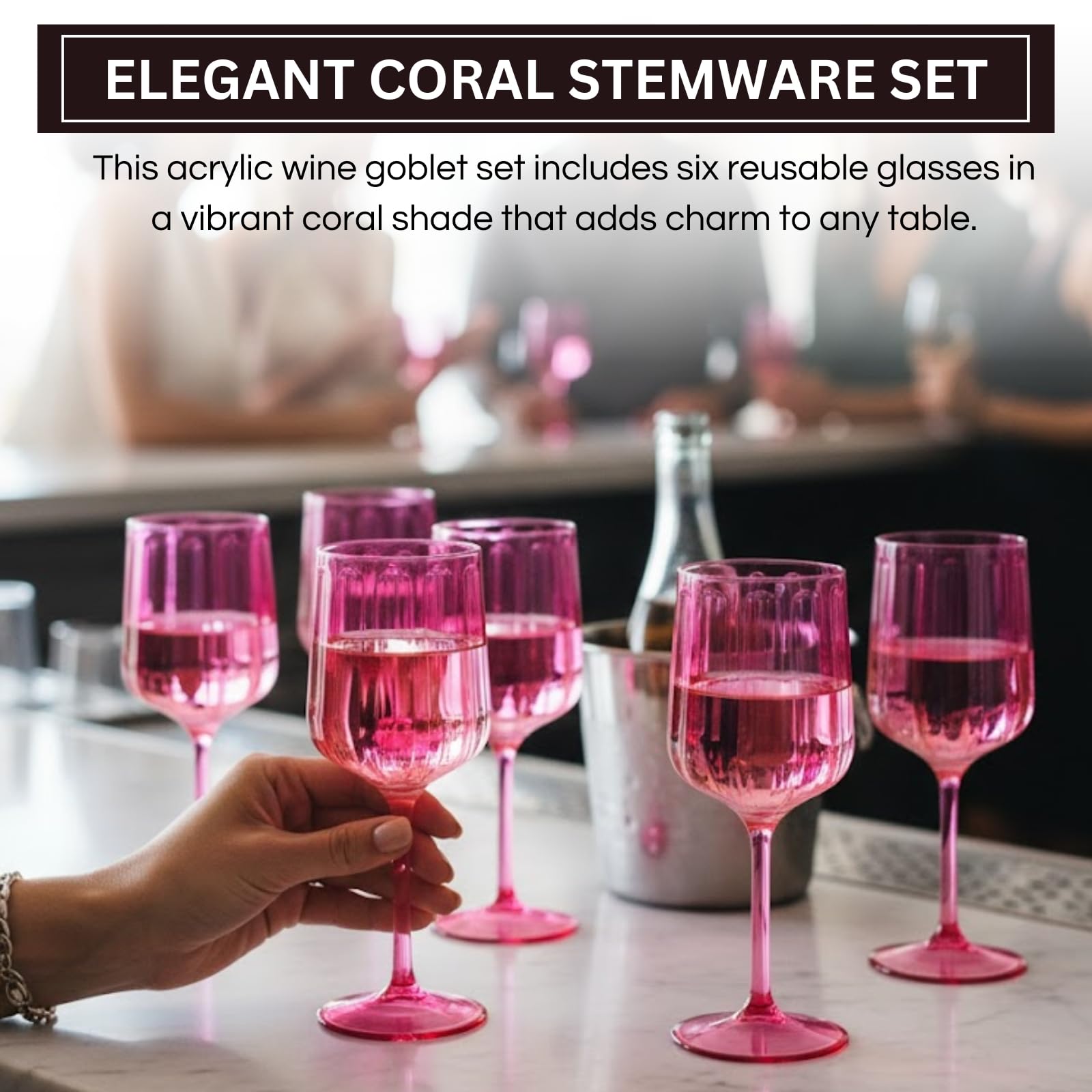 Khen Acrylic Lucia Stemmed Goblets -  Set of 6 |14oz | Coral