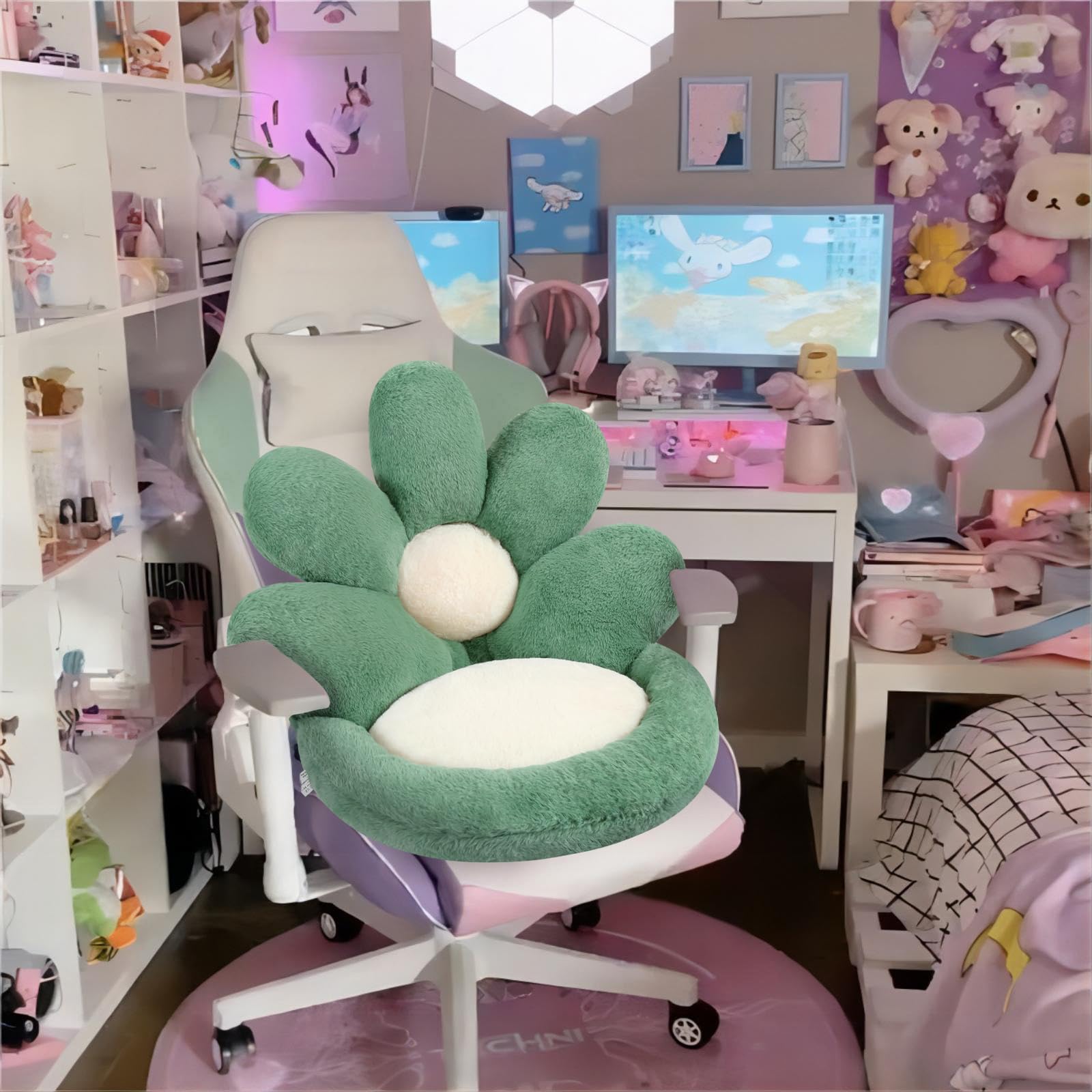 Ditucu Flower Shape Seat Cushion Comfy Kawaii Gaming Chair Cushions 21 Inch Lazy Sofa Office Floor Pillow Pad Cute Stuff For Gam