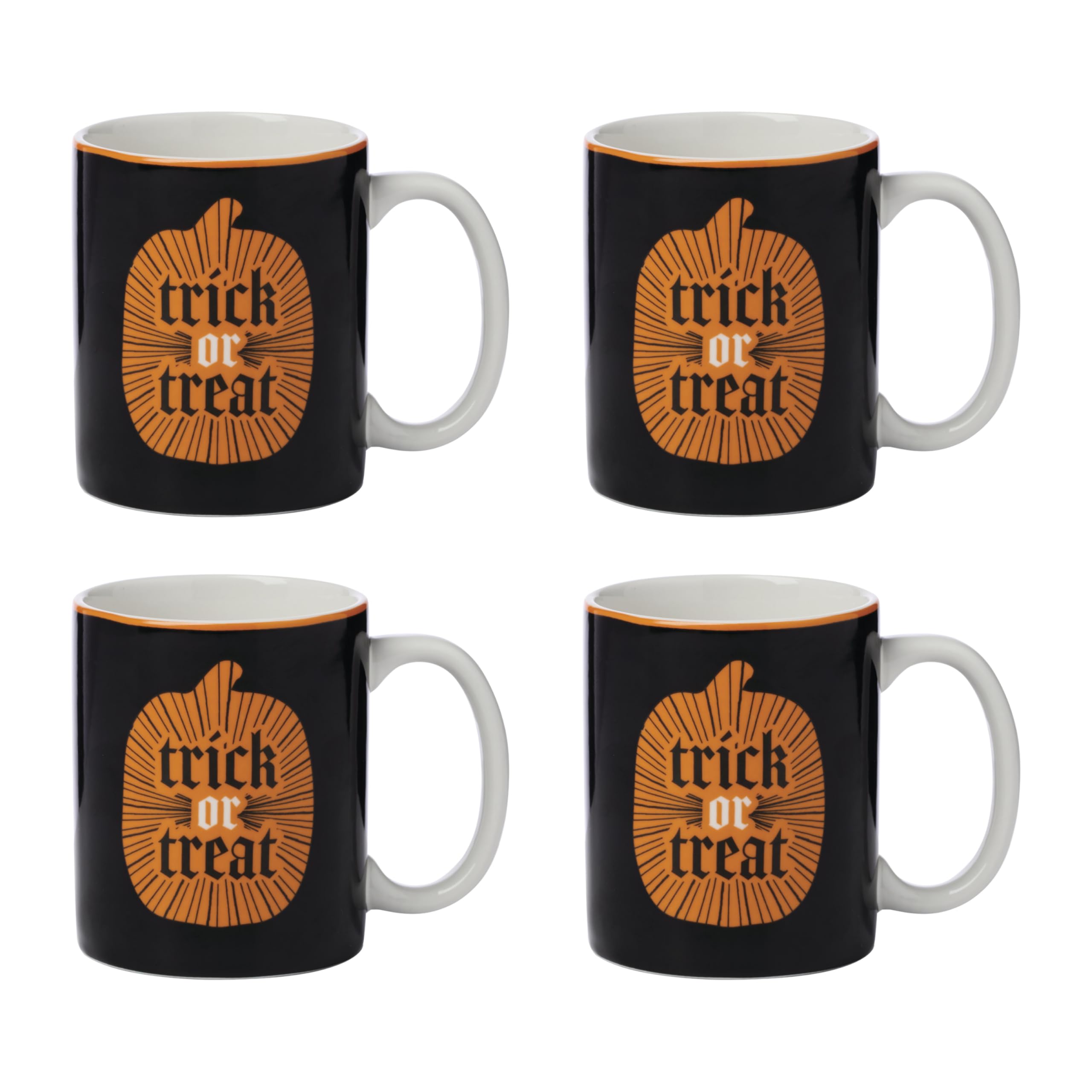 Oneida Coffee Mugs, Vintro Halloween Trick or Trick 10 Oz Mugs Set of 4, Porcelain, Spooky Drinkware Set, Dishwasher Safe, Micro
