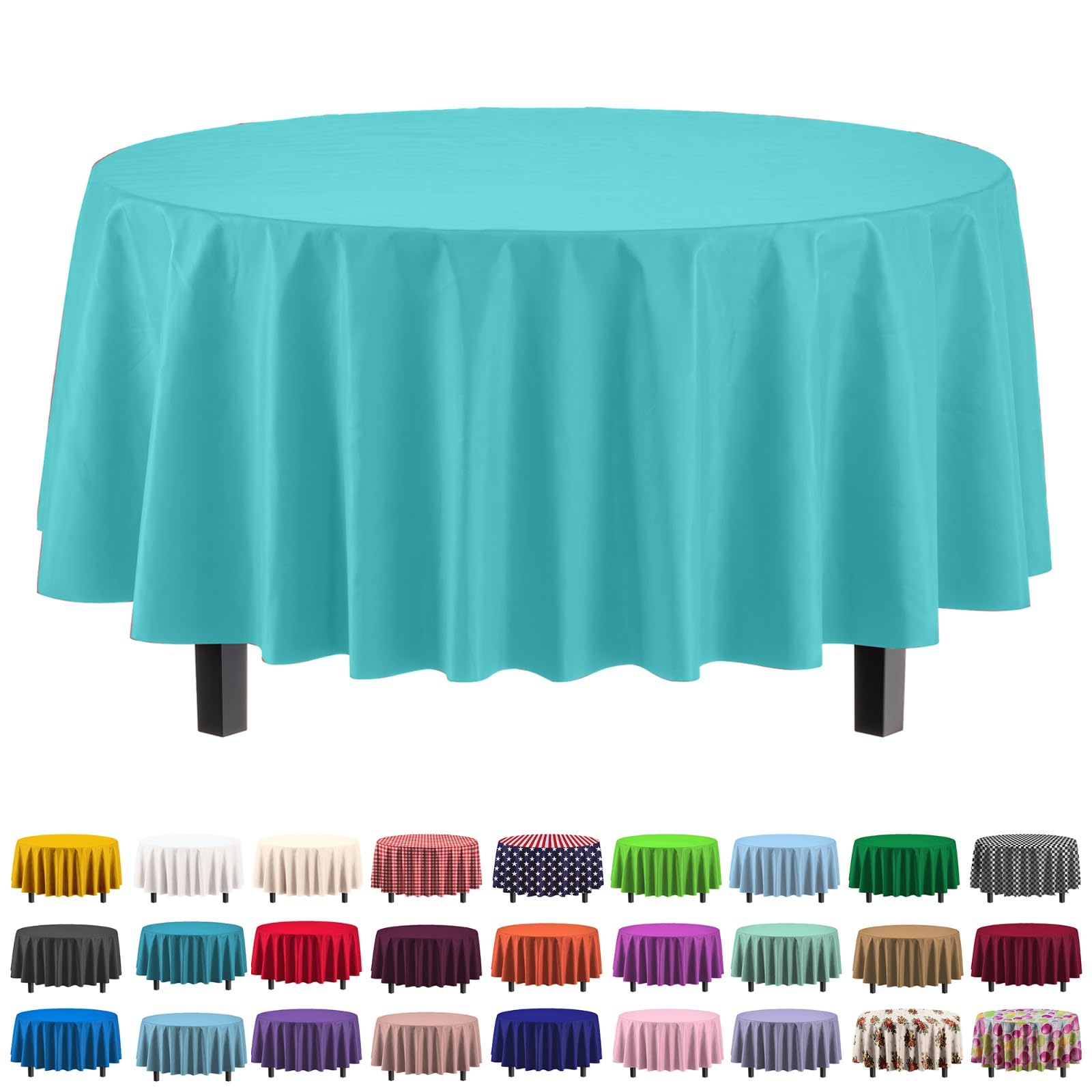 Exquisite 6-Pack Premium Plastic Tablecloth 84In. Round Plastic Table Cover - Aqua