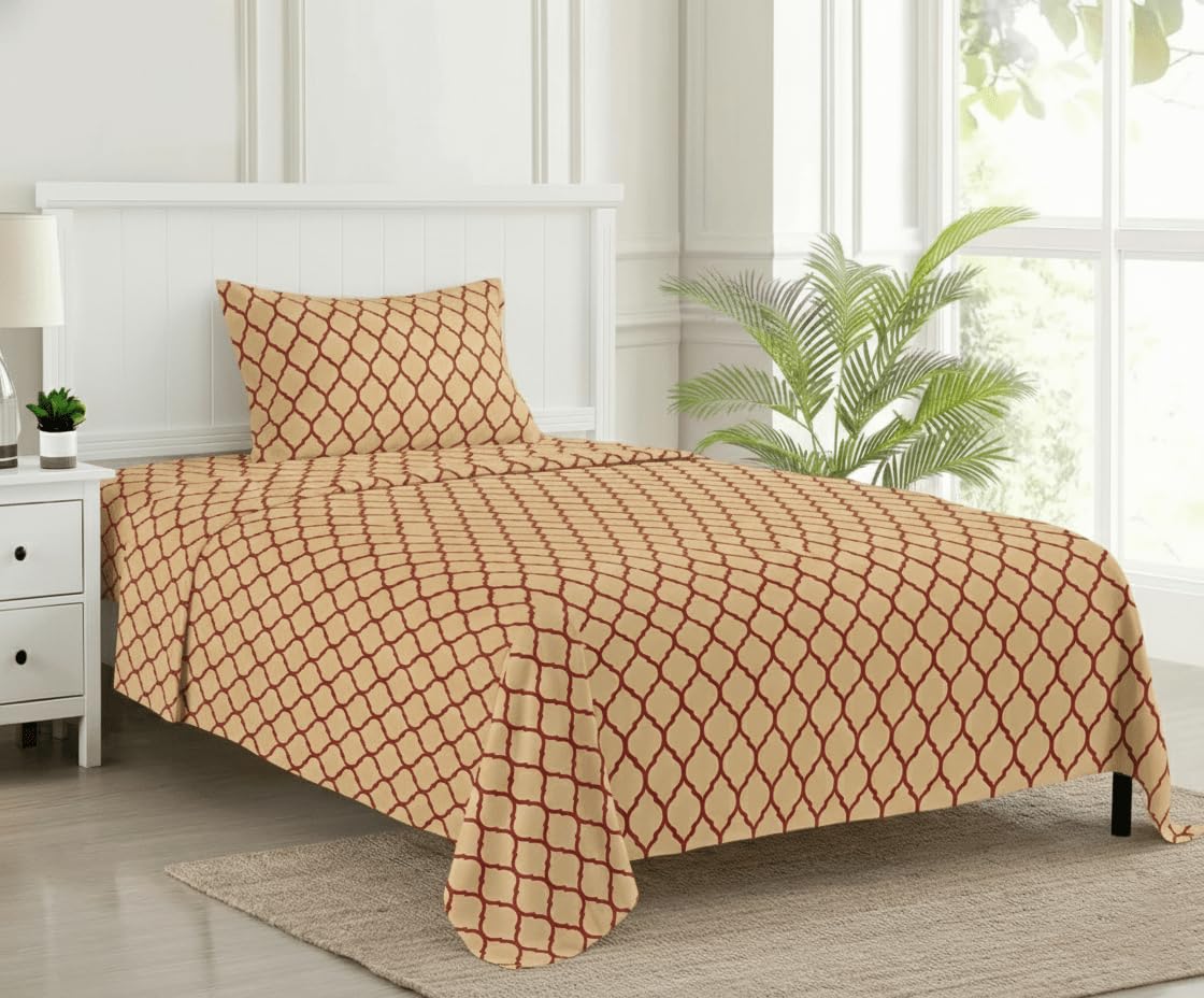 Trance Home Linen 200 Tc | 100% Cotton Printed Single Flat Bedsheet | Breathable And Skin Friendly Bedsheet With 1 Pillow Cover 