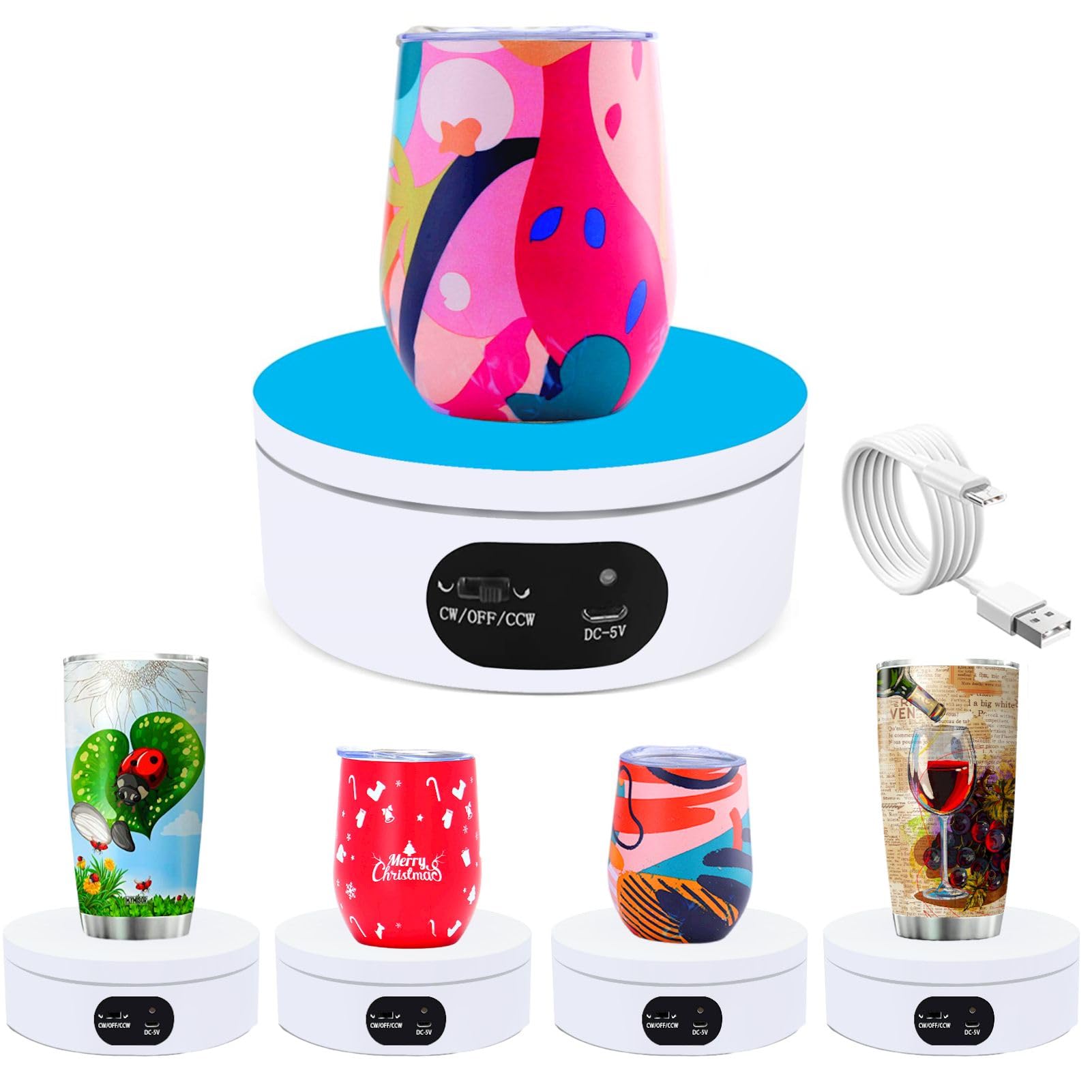 Riomh Turner Cup Display Stand for Epoxy Glitter Tumbler  360 Degree Automatic Mute Rotating Turntable  Bling Bling Tumbler Making Supplies Spinner