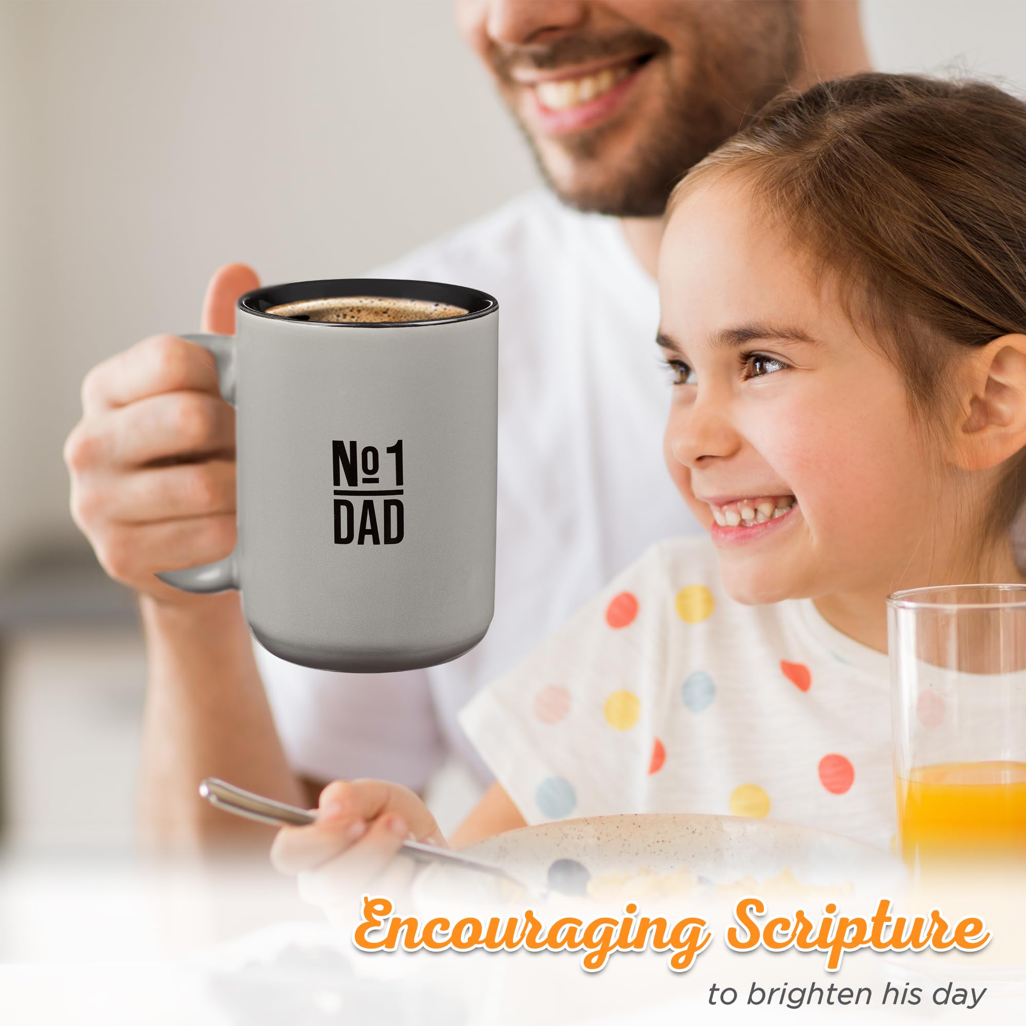 Christian Art Gifts Large Ceramic Inspirational Microwave & Dishwasher Safe Coffee & Tea Mug for Dads: Strong & Courageous Encou
