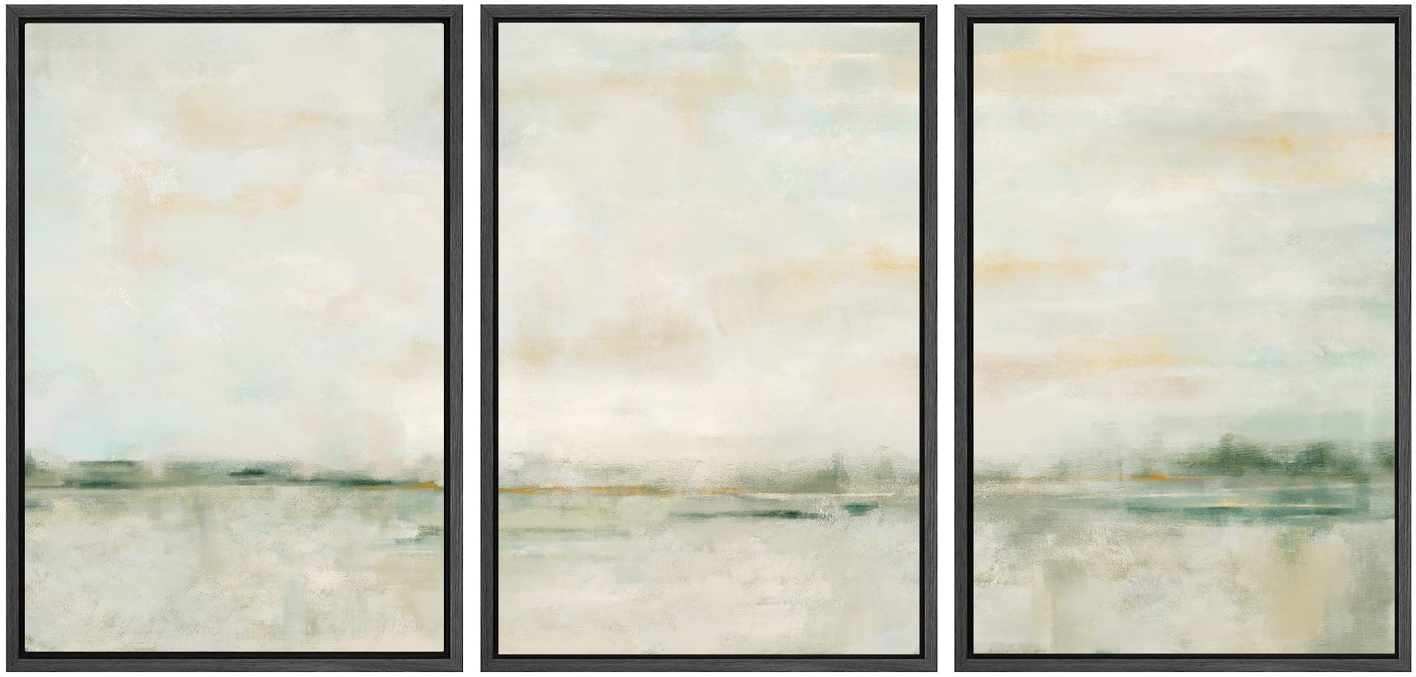 Signwin Framed Canvas Print Wall Art Set Grunge Tan Green Pastel Landscape Shapes Abstract Illustrations Modern Art Decorative N