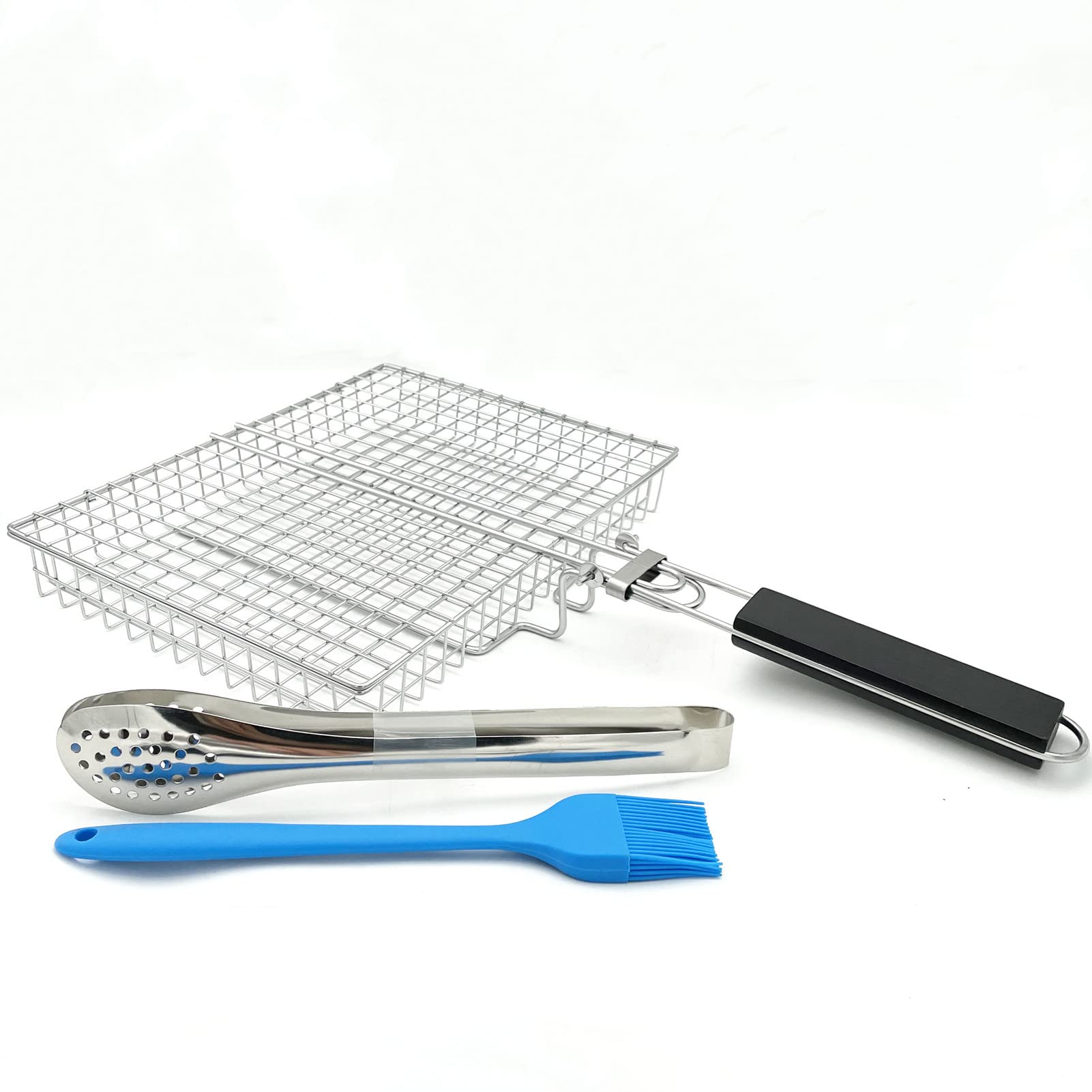 Large Capacity Barbeque Grill Basket With Brush Bbq Tong Deeper Grilling Rack Havy Duty Stainless Steel Bbq Accessories Set