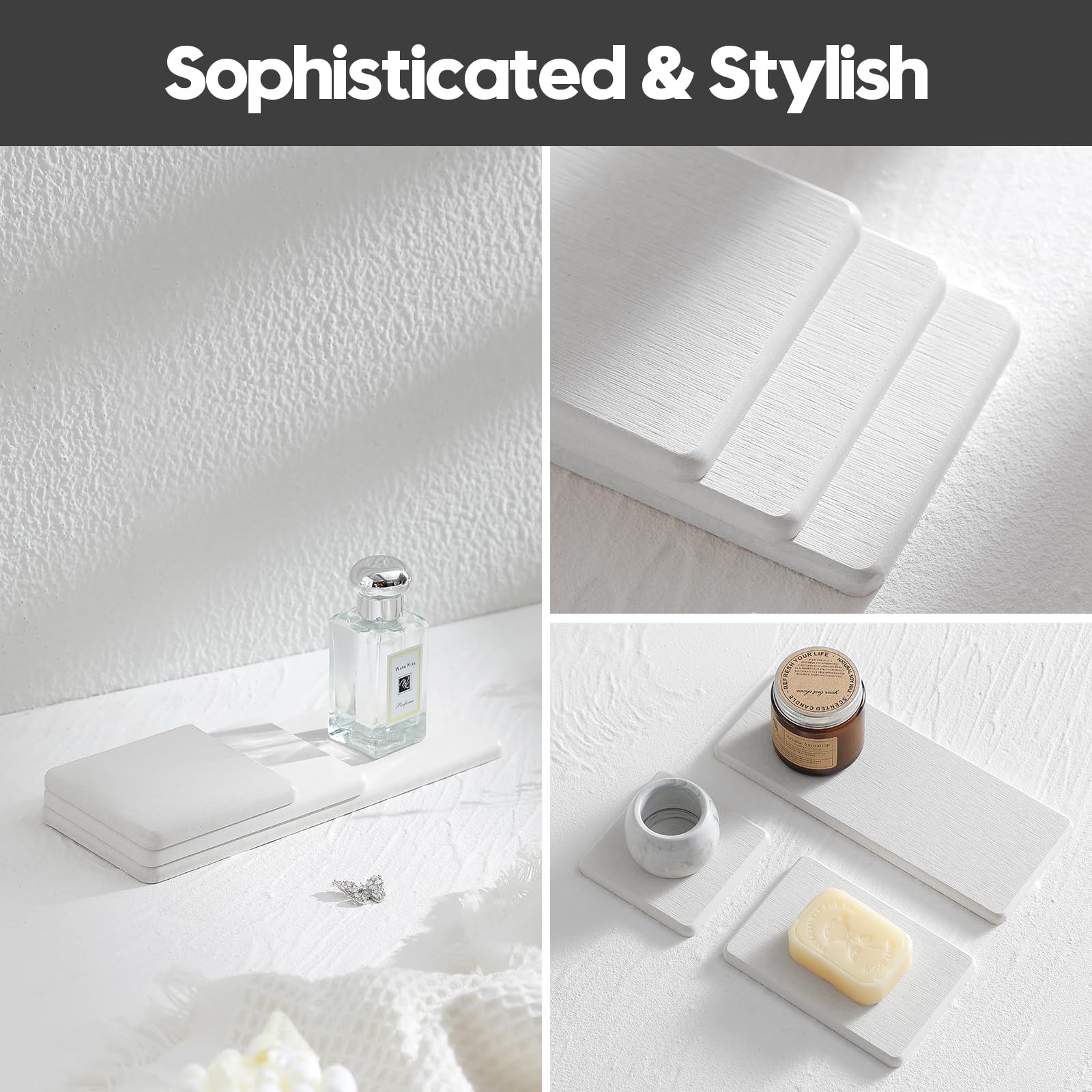 Razborci 2Pcs Bathroom Sink Vanity Trays, Water Absorbing Diatomite Stone Quick Drying Mat For Kitchen Counter, Dish Rack Soap D