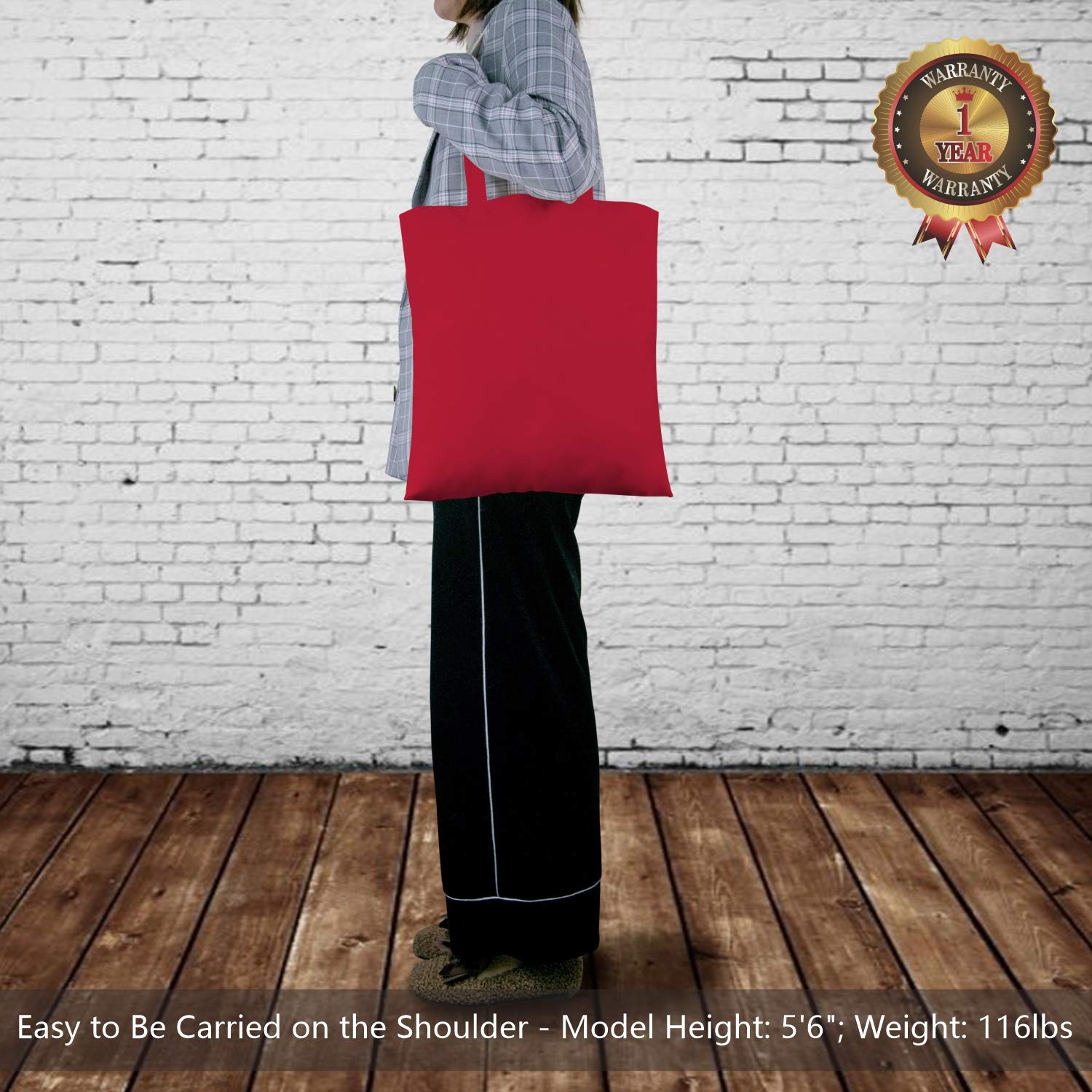 Topdesign 12-Pack Economical 16''X15'' Red Cotton Tote Bag, Lightweight Medium Reusable Grocery Shopping Cloth Bags, Suitable Fo