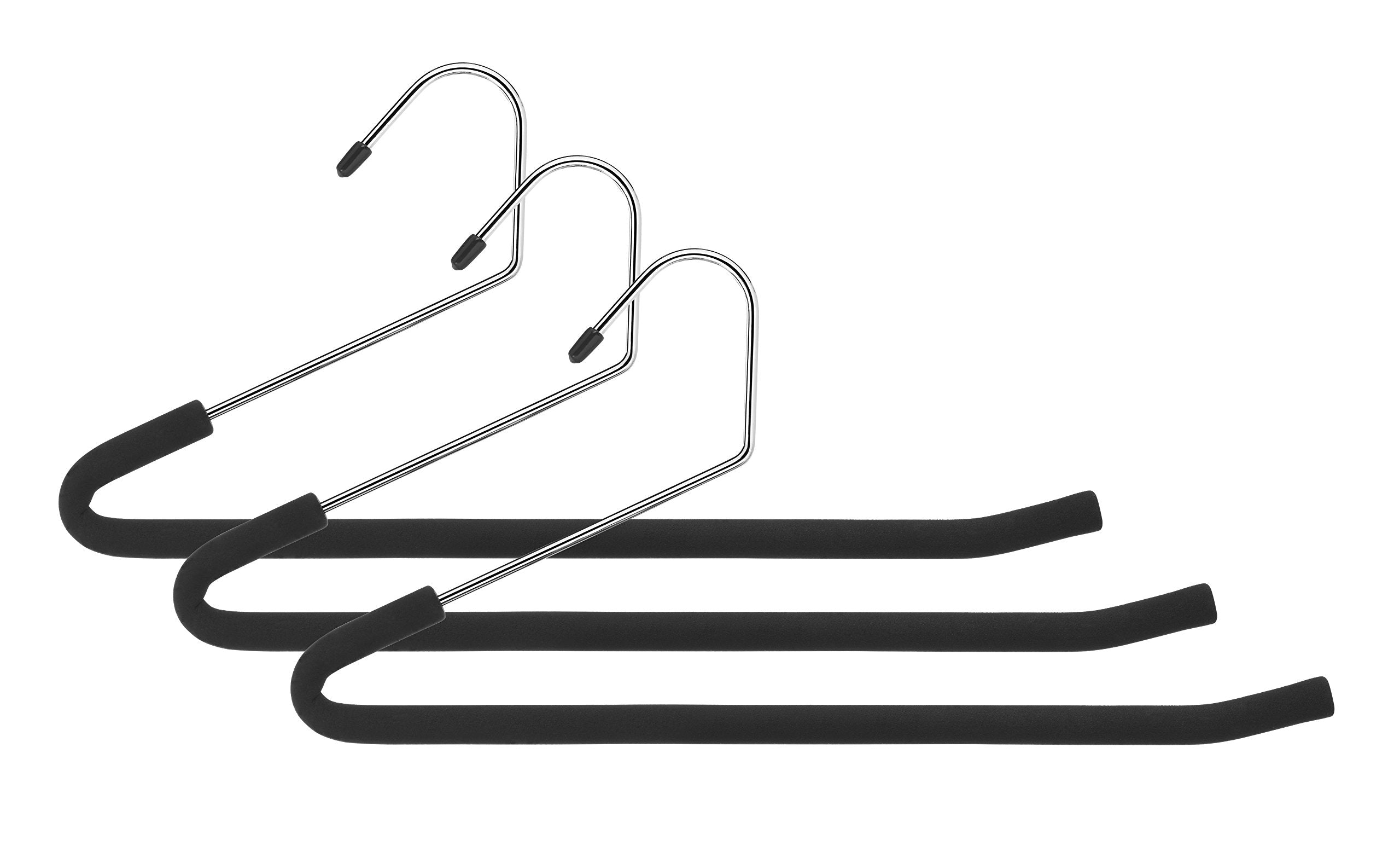 Whitmor Chrome & Foam Slack Hangers, S/3, Black, 0.46 X 14.375 X 6.5 Inch