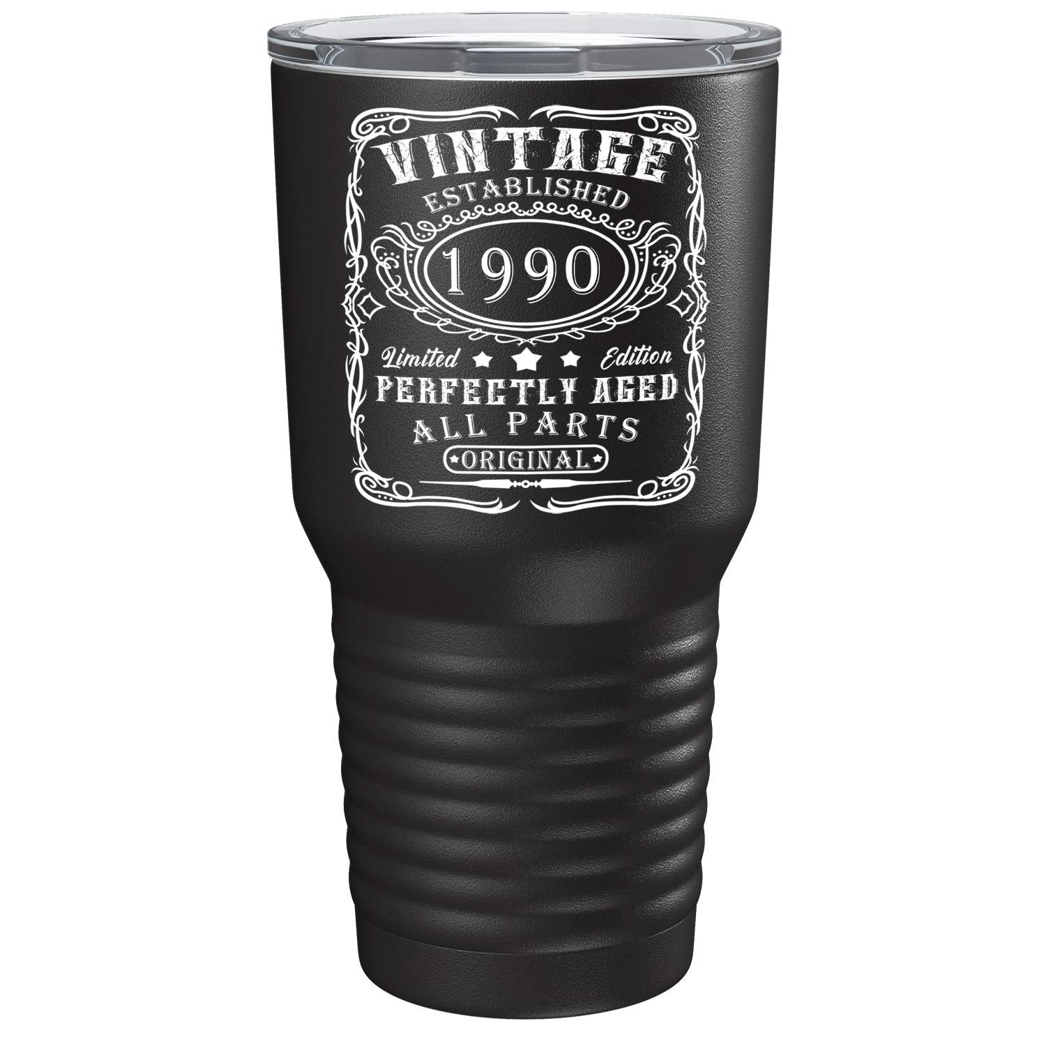 1990 30Th Birthday Gifts For Women Men On Black 30 Oz Vintage Perfectly Aged 30 Year Insulated Stainless Steel Tumbler With Lid