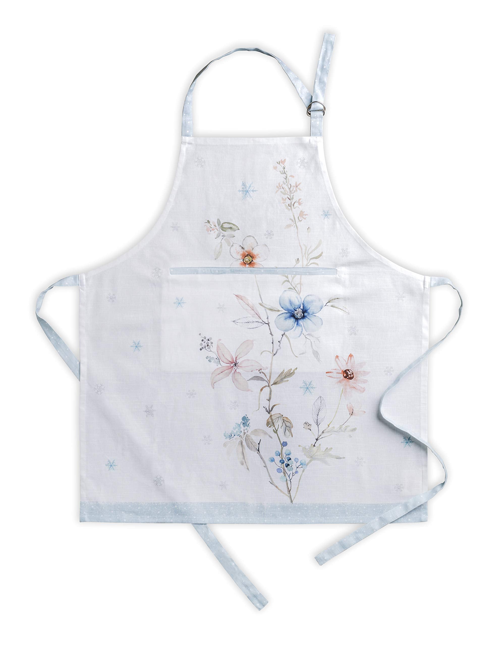 Maison D' Hermine Ice Florals 100% Cotton 1 Piece Kitchen Apron With An Adjustable Neck & Hidden Centre Pocket With Long Ties Fo