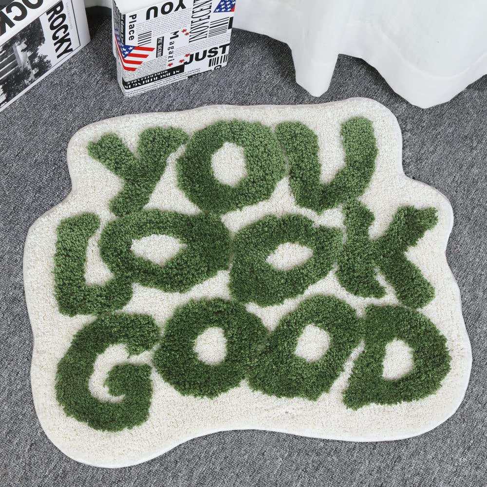 Urtlmaji You Look Good Bath Mat Green Bathroom Rugs Funny Cute Bath Rugs Non Slip Microfiber Plush Preppy Small Cool Shower Rug