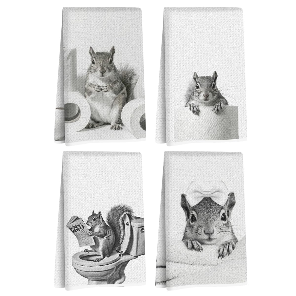 4 Pcs Funny Squirrel Decor Bathroom Hand Towels 24x14 Inch, Squirrel Gifts Reusable Dish Towels for Bathroom Restroom Decor, Cut