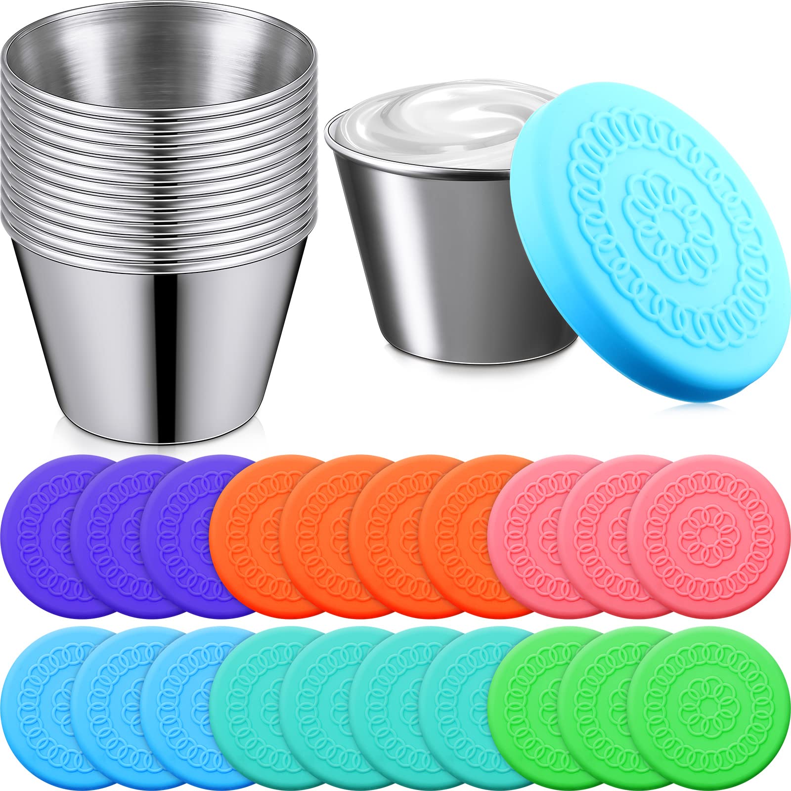 20 Pack Dipping Cups With Lid, 2.5 Oz Stainless Steel Dipping Sauce Cups, Condiment Containers With Lid, Freezer Cups With Leakp