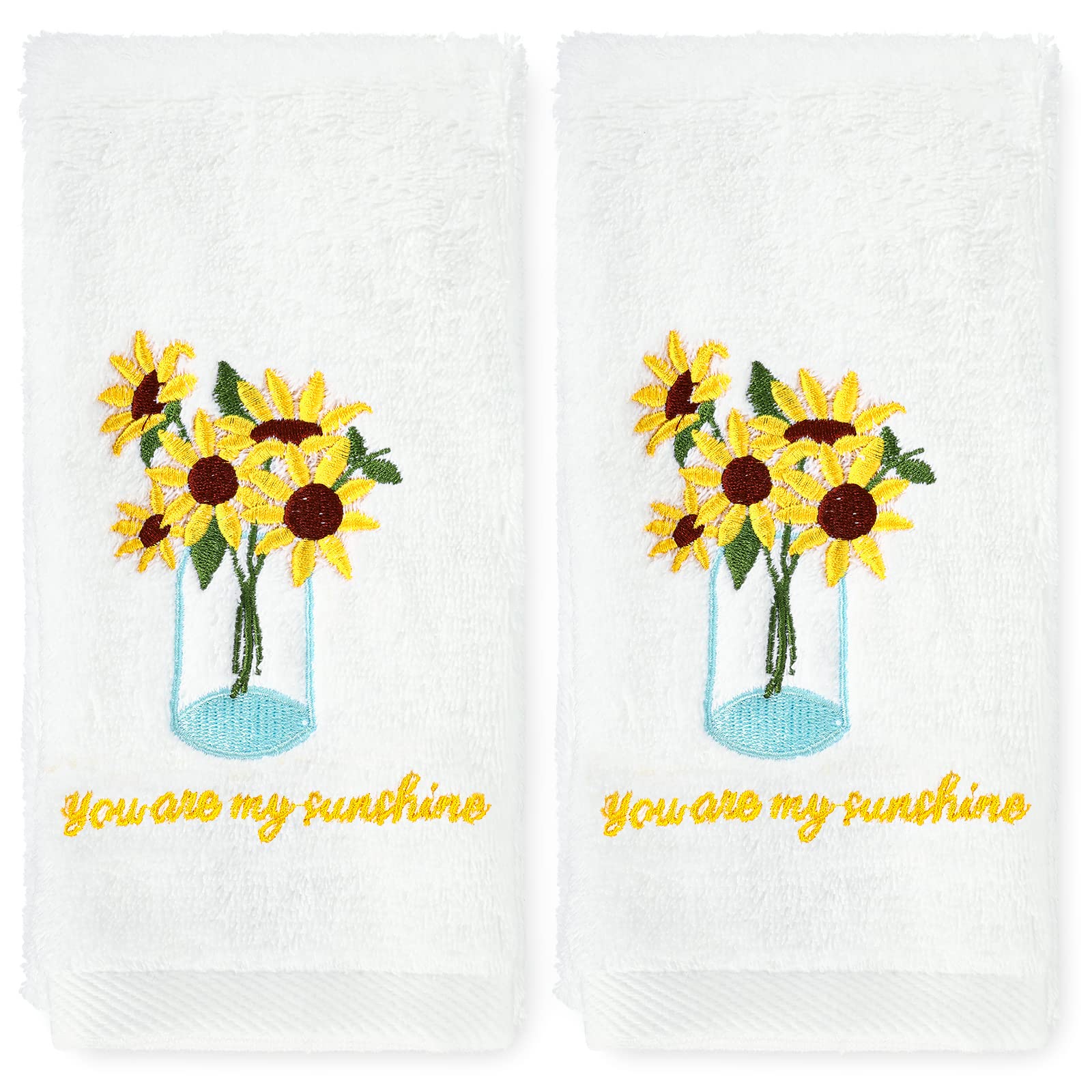 Anydesign 2 Pack Sunflower Hand Towels Spring Cotton Embroidered Flower Decorative Dish Towel For Bathroom Hand Drying Cleaning