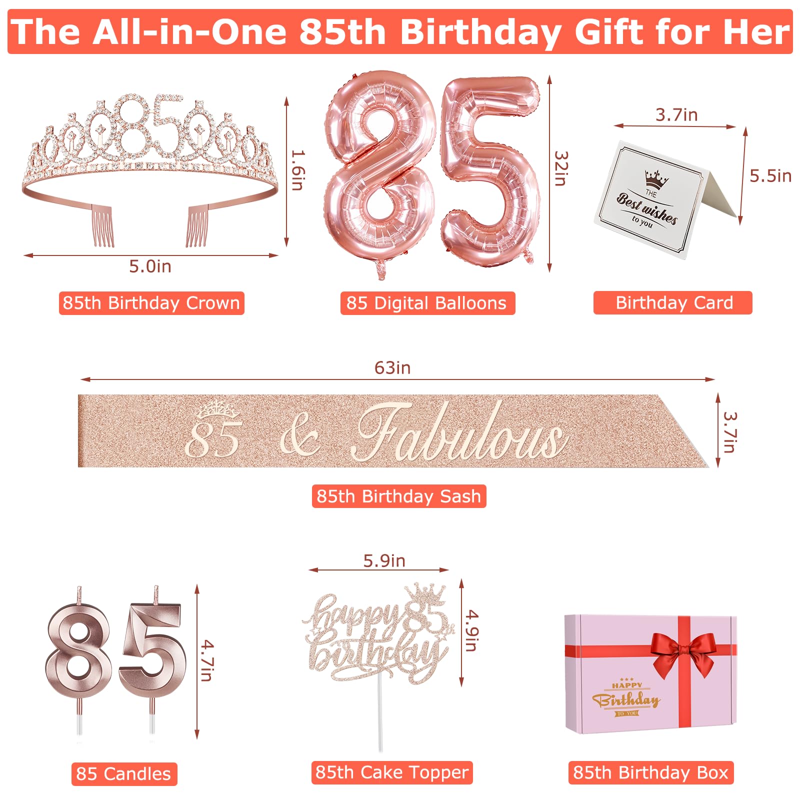 85Th Birthday Party Decorations, Including 85Th Birthday Sash And Crown, 85 Birthday Candles And Cake Topper, 85 Birthday Balloo