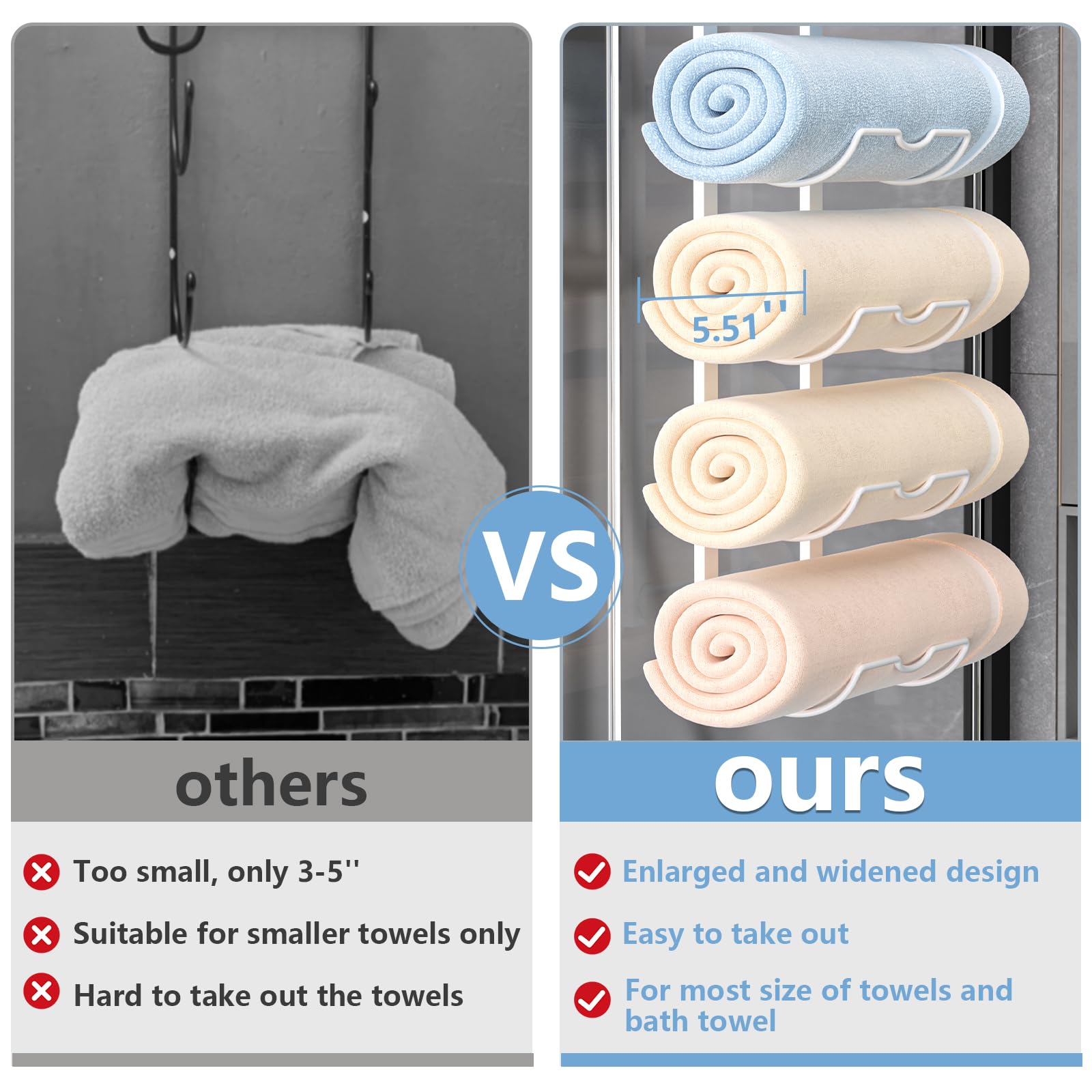 Xstydes 6-Tier Over The Door Towel Rack,Towel Racks For Bathroom, Metal Towel Holder With Storage Basket,Towel Rack For Rolled T