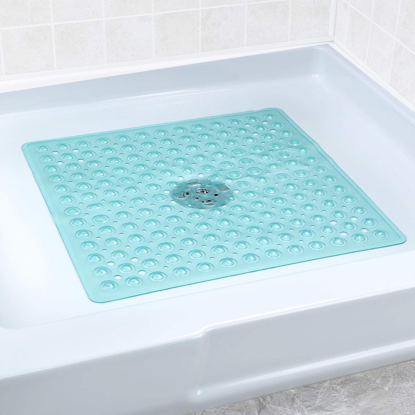 SlipX Solutions Essential Square Shower Mat, 21x21, Grippy Textured Surface, 25% Stronger Suction Cups, Non-Slip Shower Floor Ma