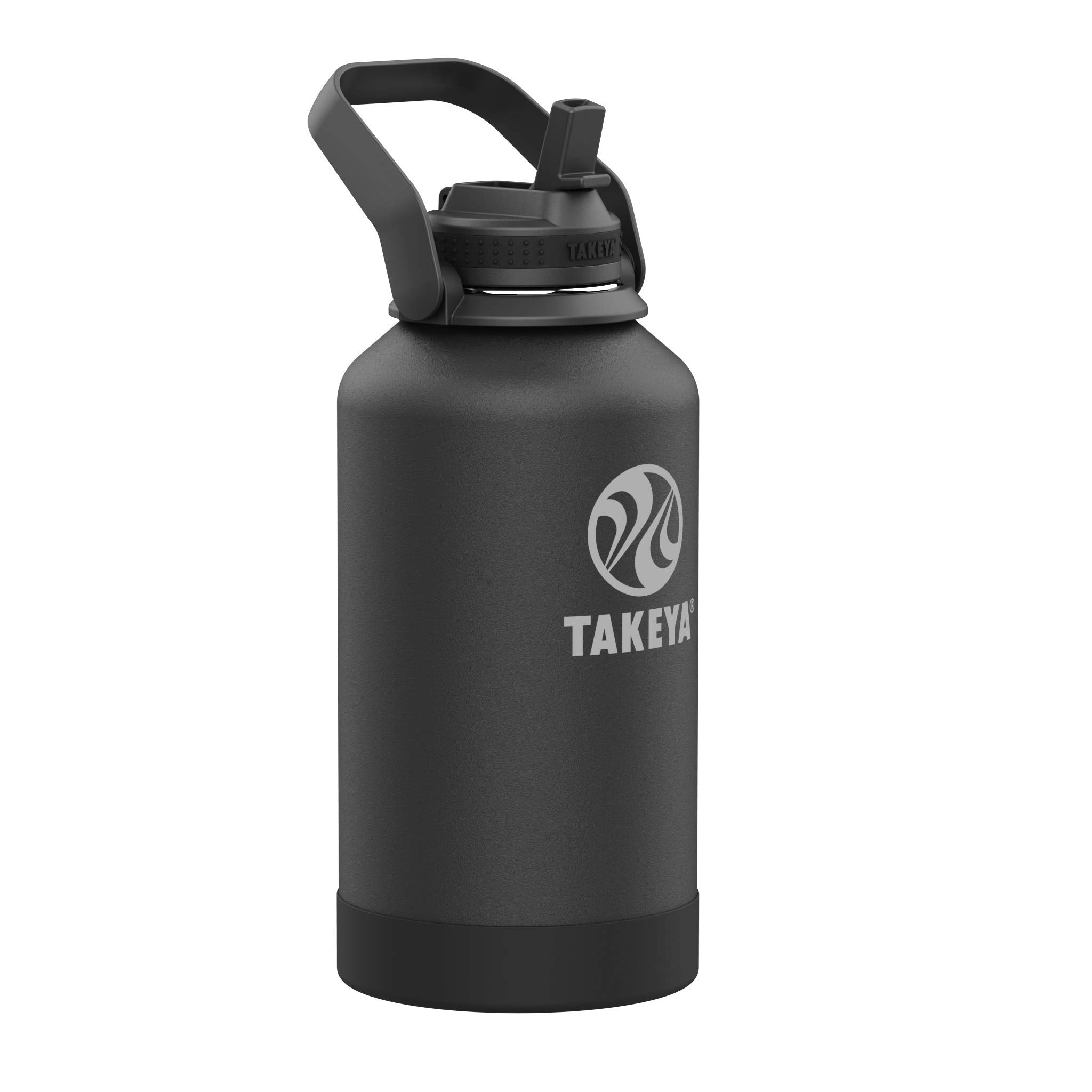 Takeya Pickleball Stainless Steel Insulated Water Bottle With Choice Of Lid And Carry Handle, 64 Ounce, Ace Black