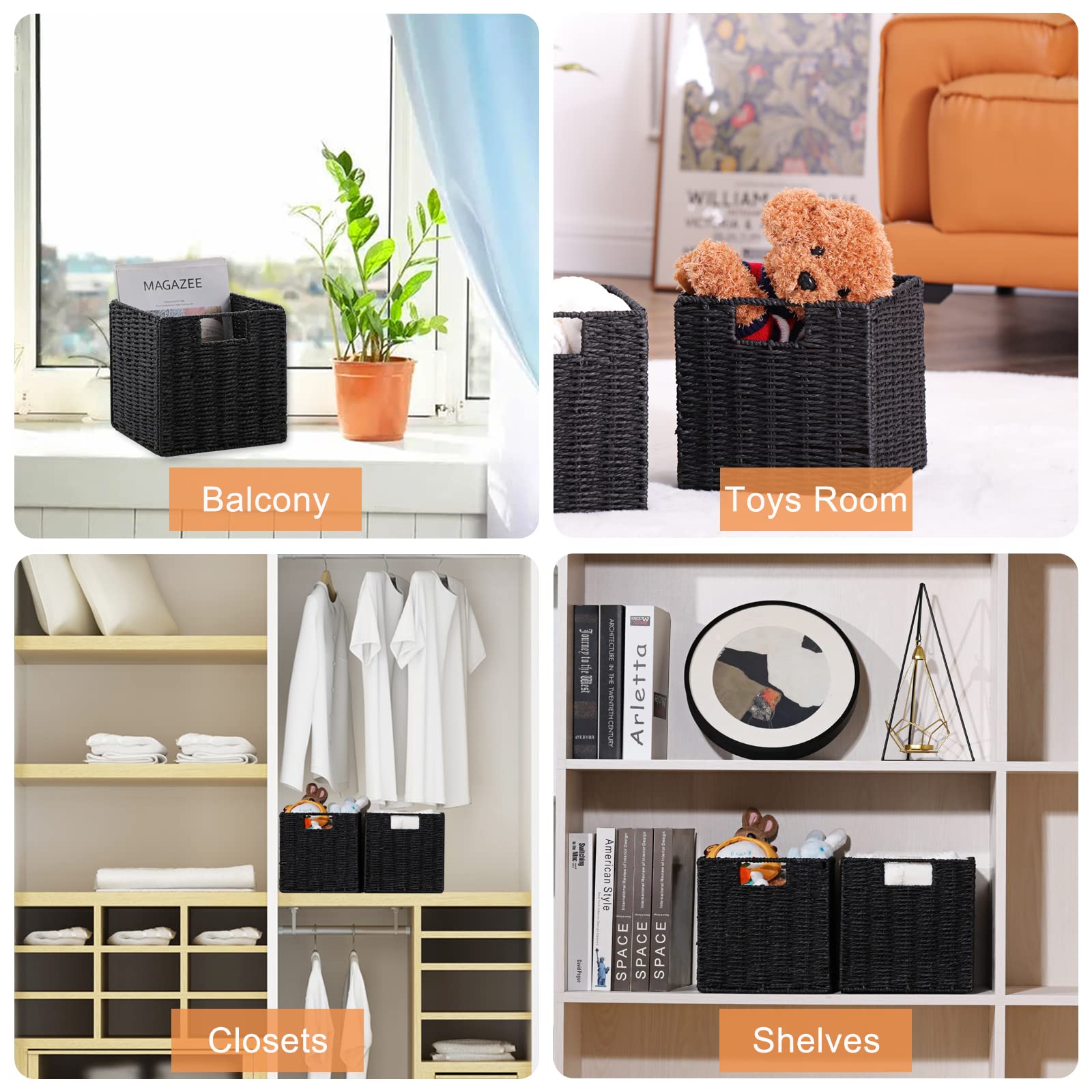 Vagusicc Storage Basket, Set Of 2 Hand-Woven Storage Baskets For Organizing With Handles, Foldable Cube Storage Baskets Bins Org