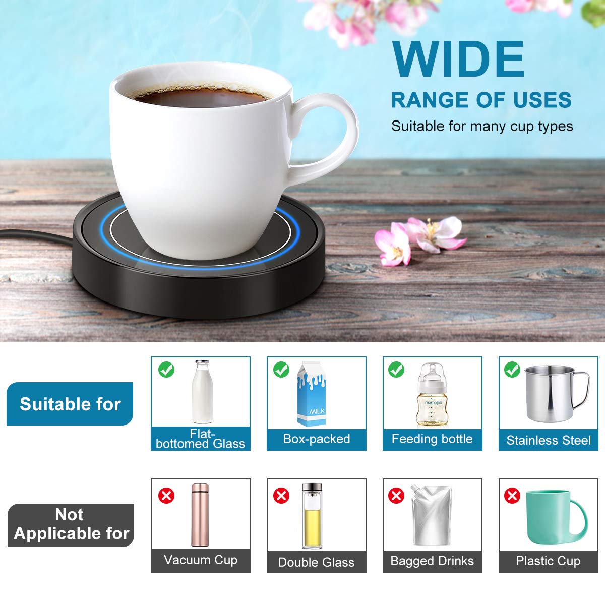 Dimux Coffee Mug Warmer, Electric Beverage Warmers For Office Home Desk Use, Smart Cup Warmer Thermostat Coaster For Hot Coffee