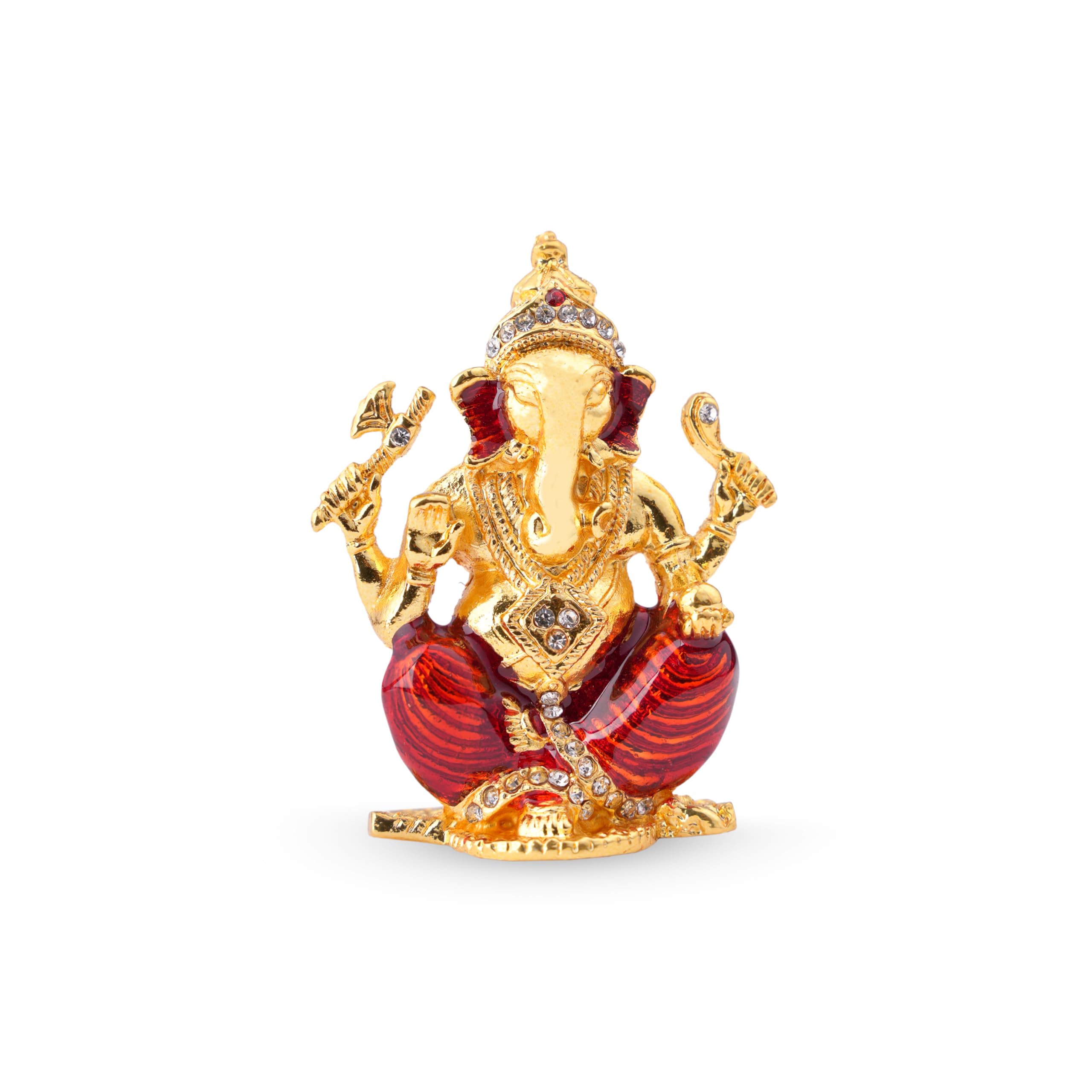 Neetu Arts | Gold-Plated Ganpati Idol | 6.5 Cm Decorative Sitting Lord Ganesha Statue | Car Dashboard Showpiece | Home & Office 