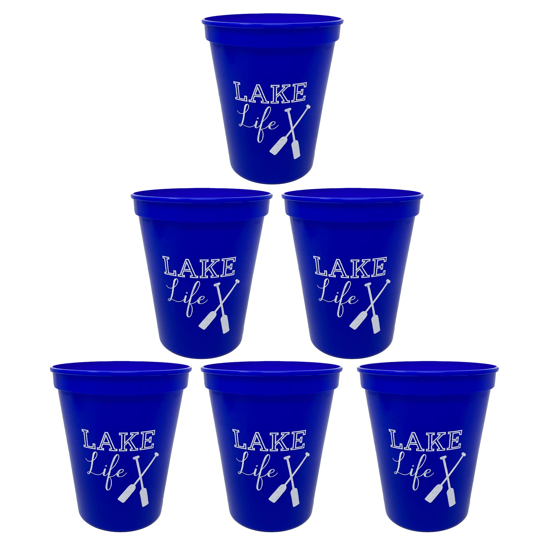 Funky Junque 16 Oz Reusable Plastic Girls Weekend Lake Cups With Fun Lake Sayings, Dishwasher Safe 6 Lake Life Cups (Blue)