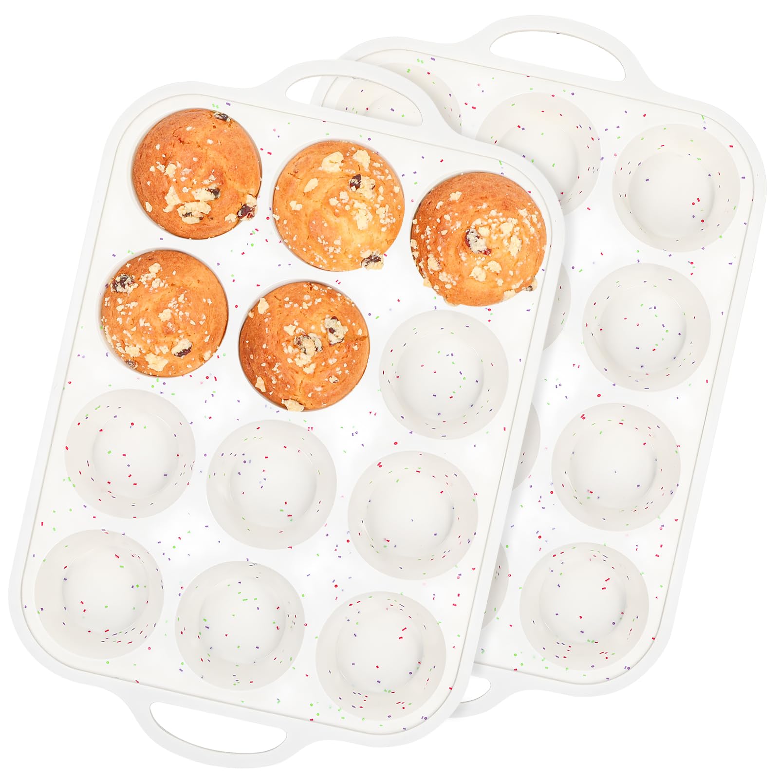 Fimary Silicone Muffin Pans for Baking 2 Pack, 2.8 Inch with Metal Reinforced Frame, Regular Size Nonstick Silicone Cupcake Pan 