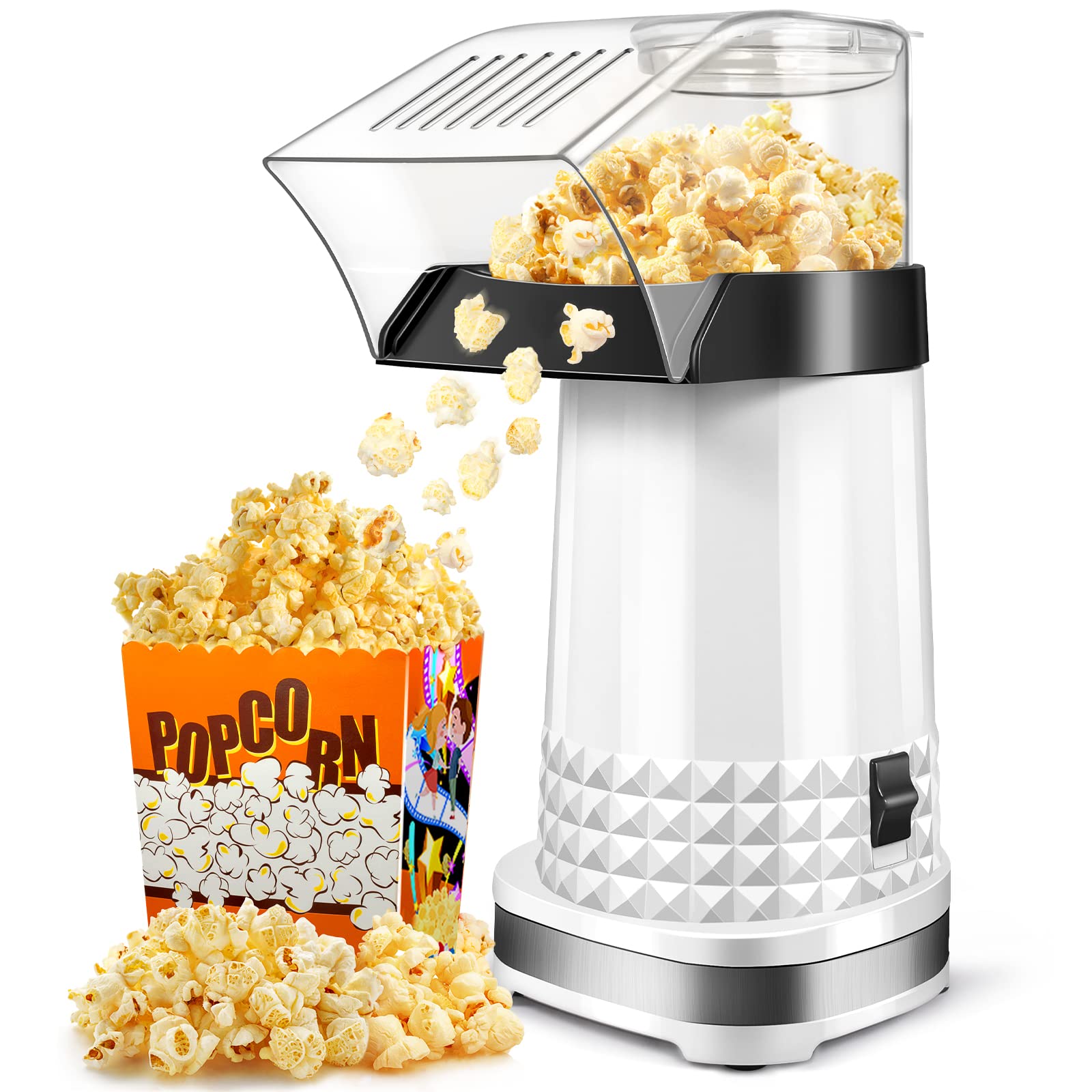 4.5 Quarts No Oil Electric Popcorn Machine with Measuring Cup + Melts Butter, Quick & Easy Hot Air Popcorn Popper Maker with On/
