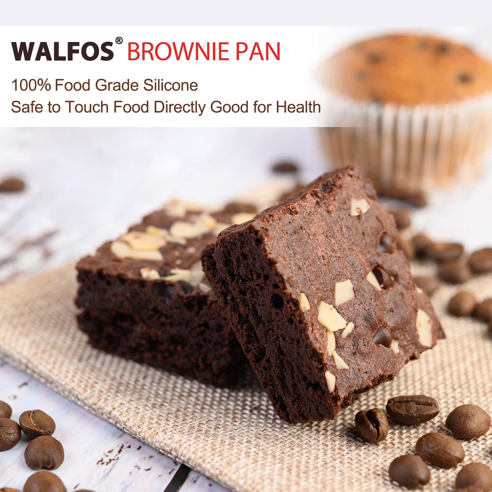 Walfos Silicone Brownie Pan 9-Cavity Non-Stick Square Baking Pan, Perfect For Brownies, Cornbread, Muffin And Cakes, Bpa Free An